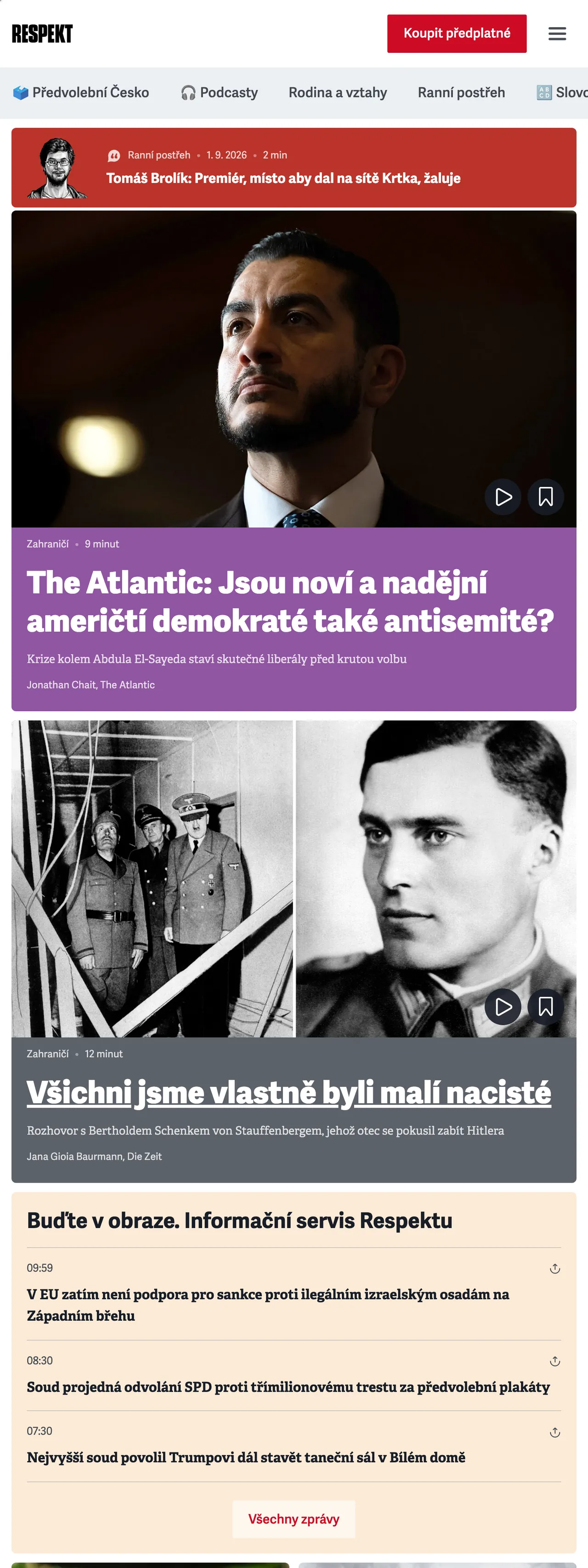 Screenshot of the Respekt front page