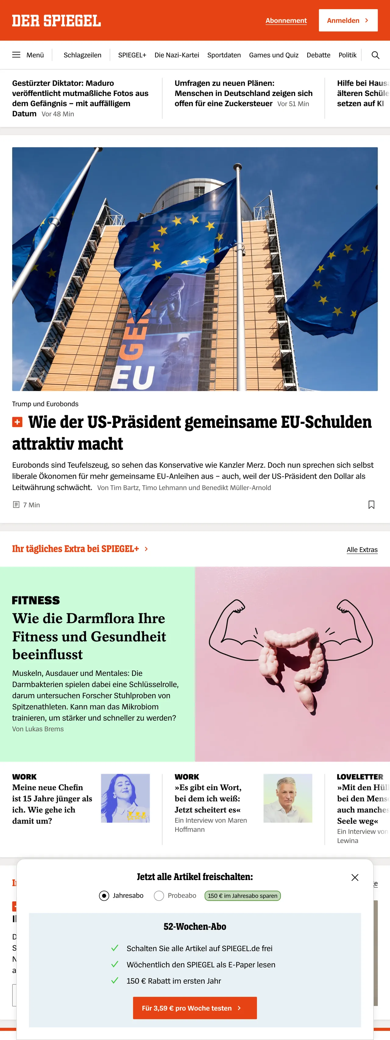 Screenshot of the DER SPIEGEL front page