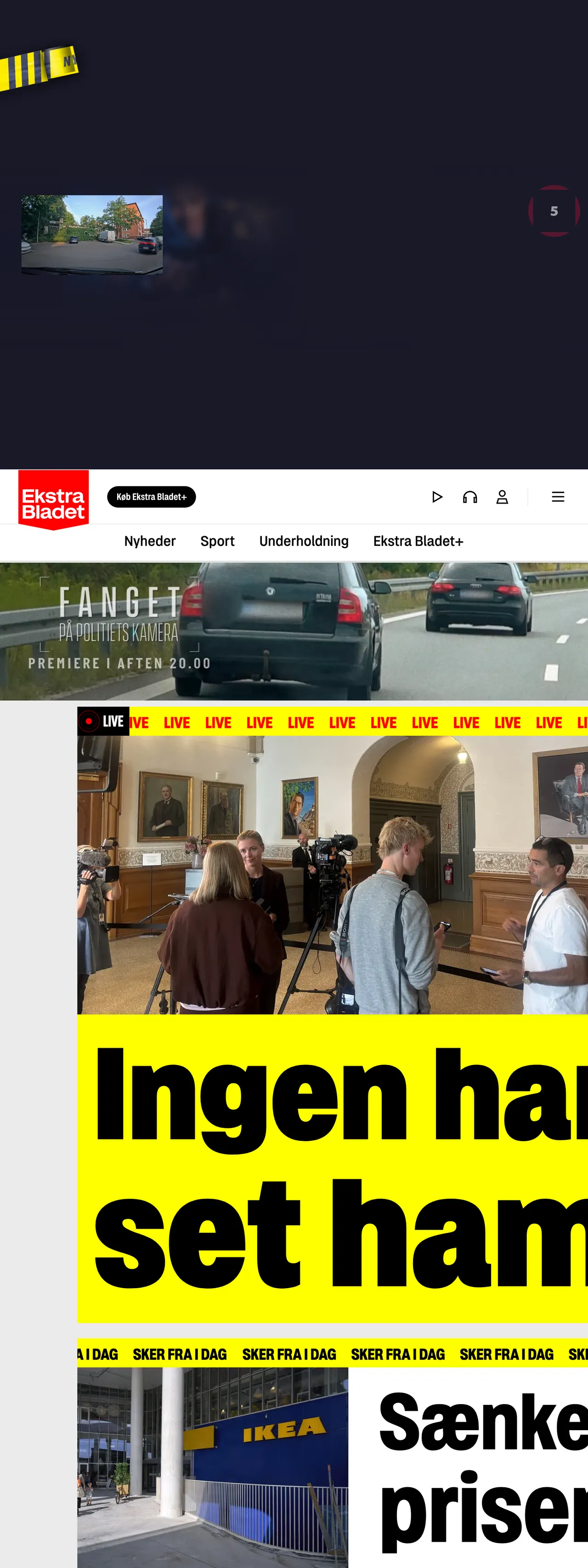 Screenshot of the Ekstra Bladet front page