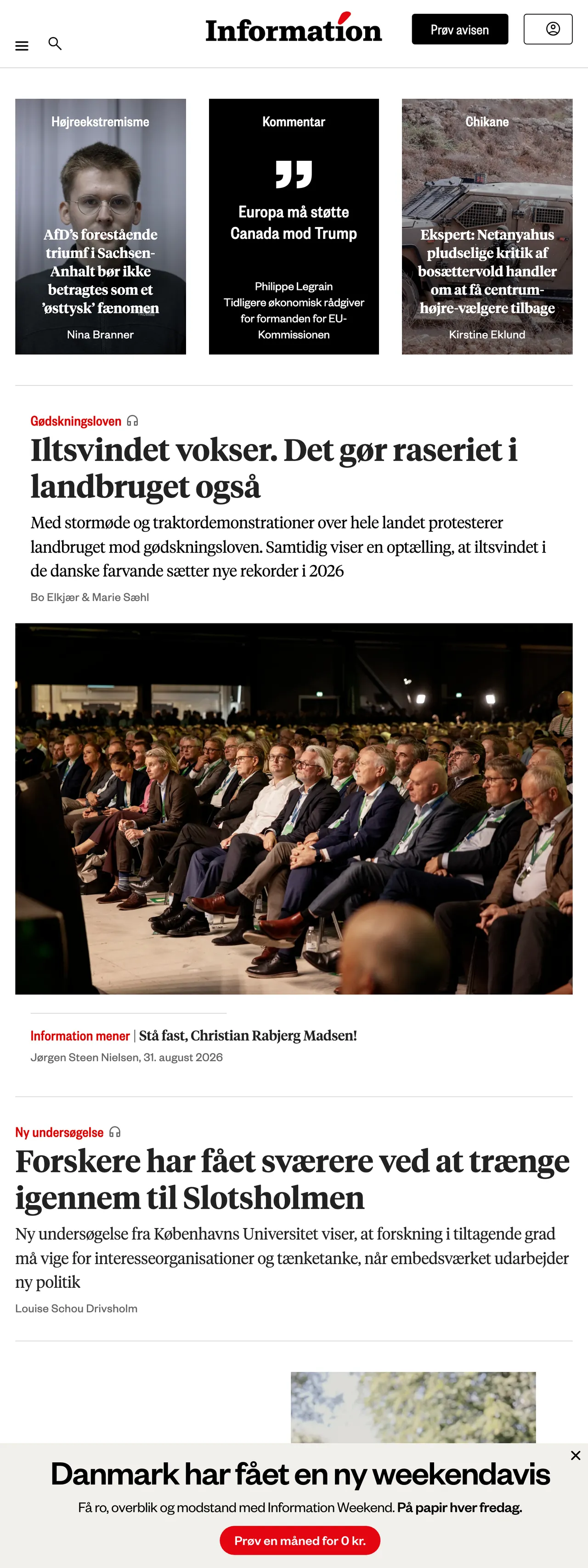 Screenshot of the Information front page