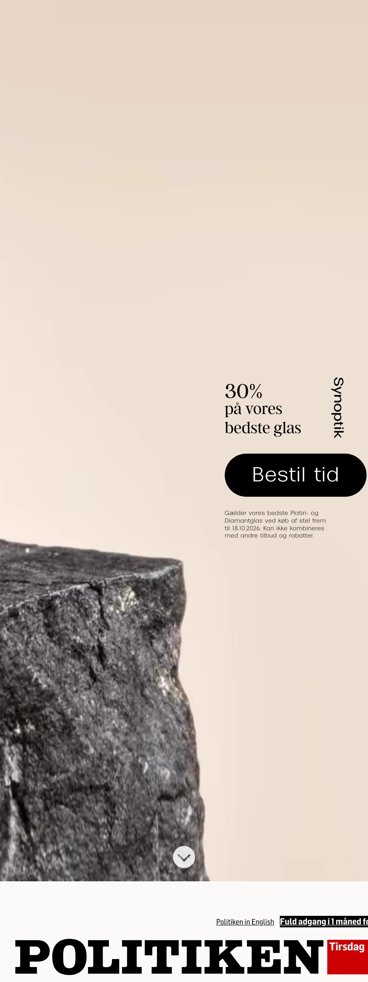Screenshot of the Politiken front page