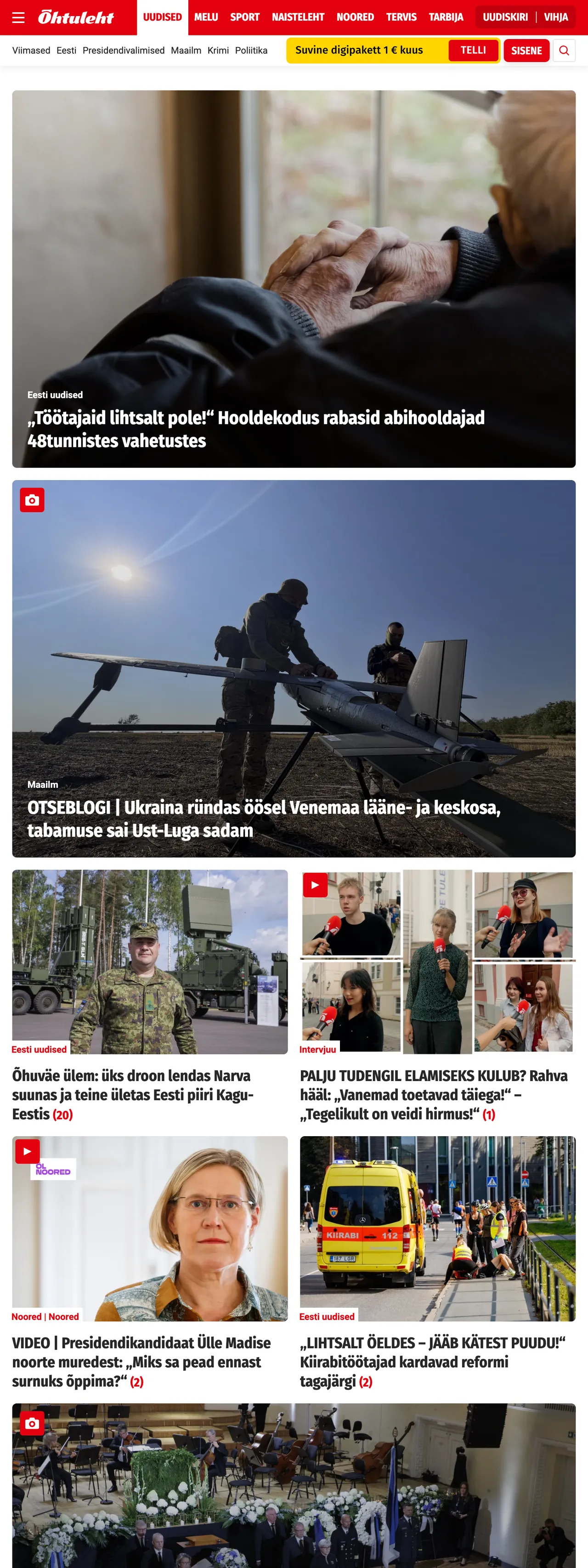 Screenshot of the Õhtuleht front page