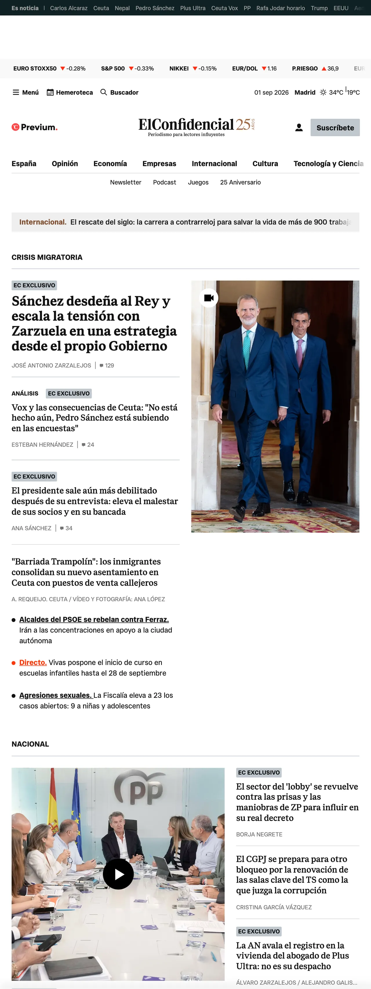 Screenshot of the El Confidencial front page