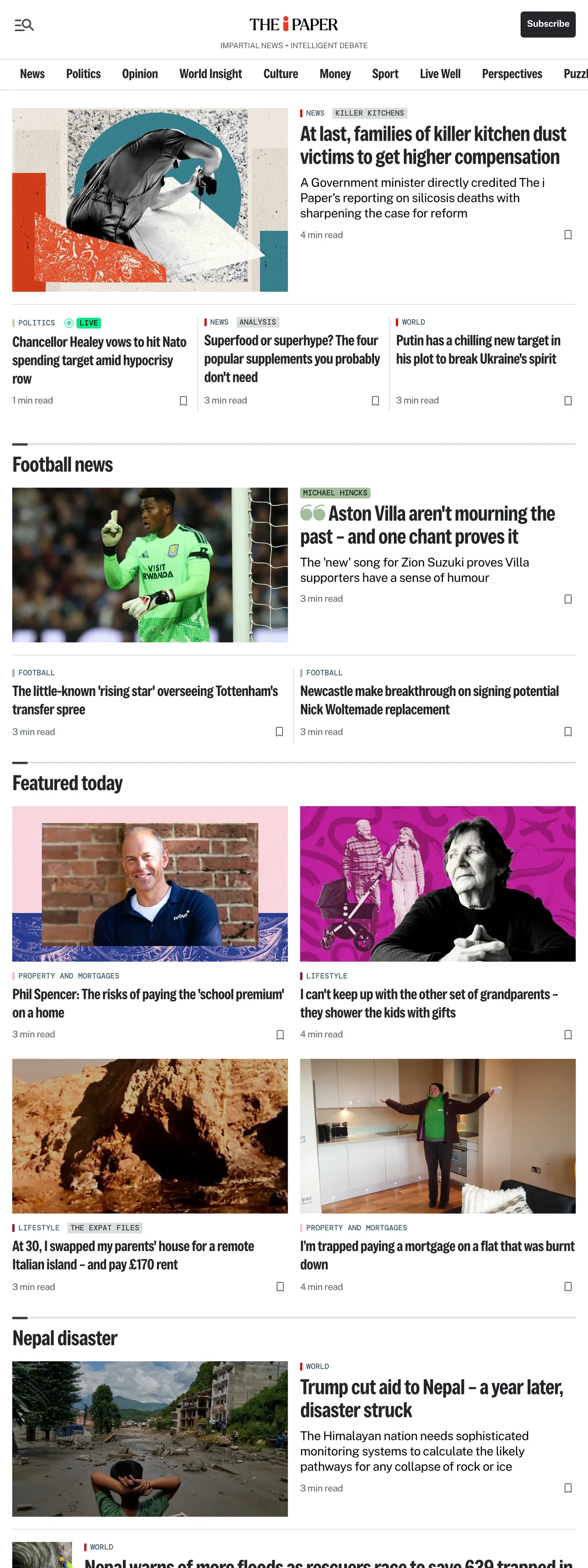Screenshot of the The i Paper front page