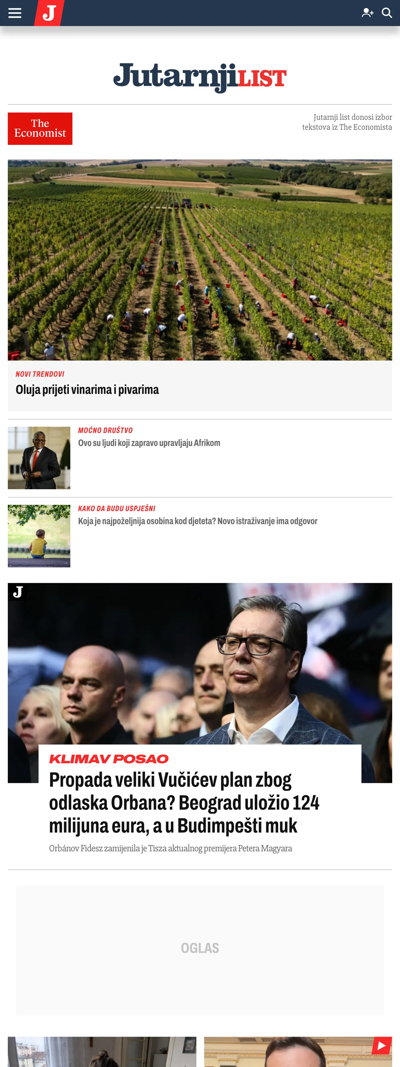 Screenshot of the Jutarnji list front page