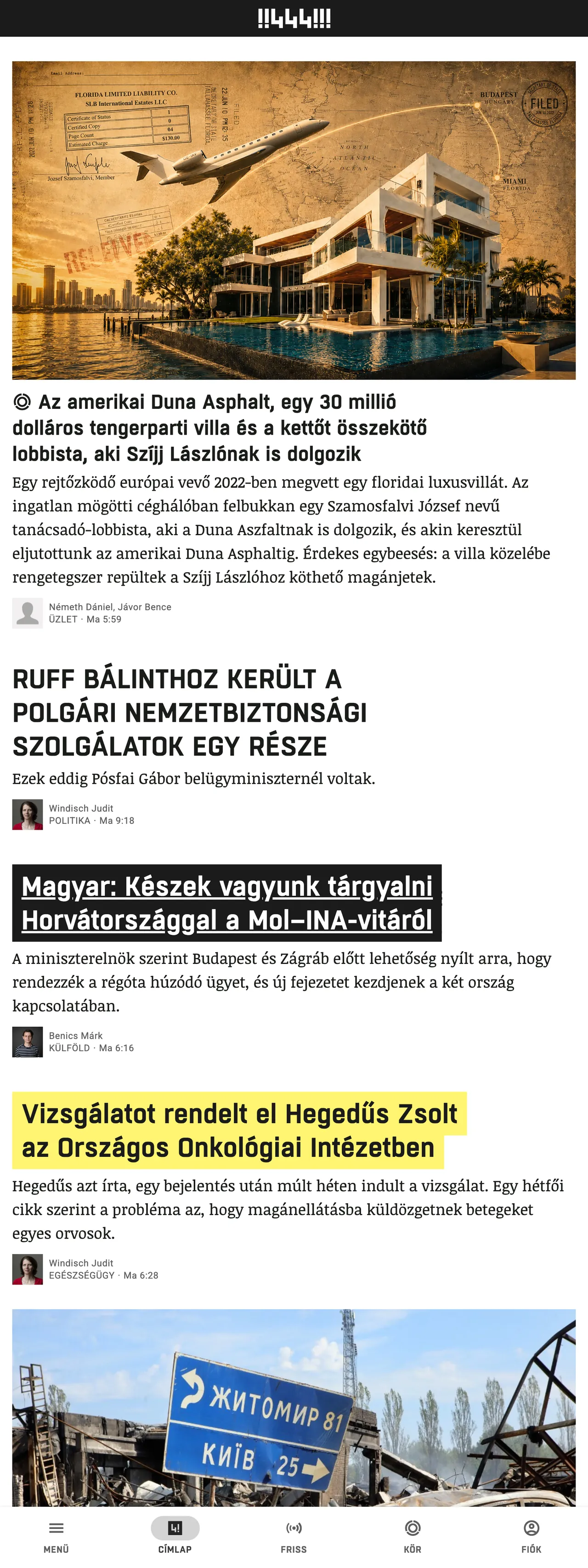 Screenshot of the 444 front page