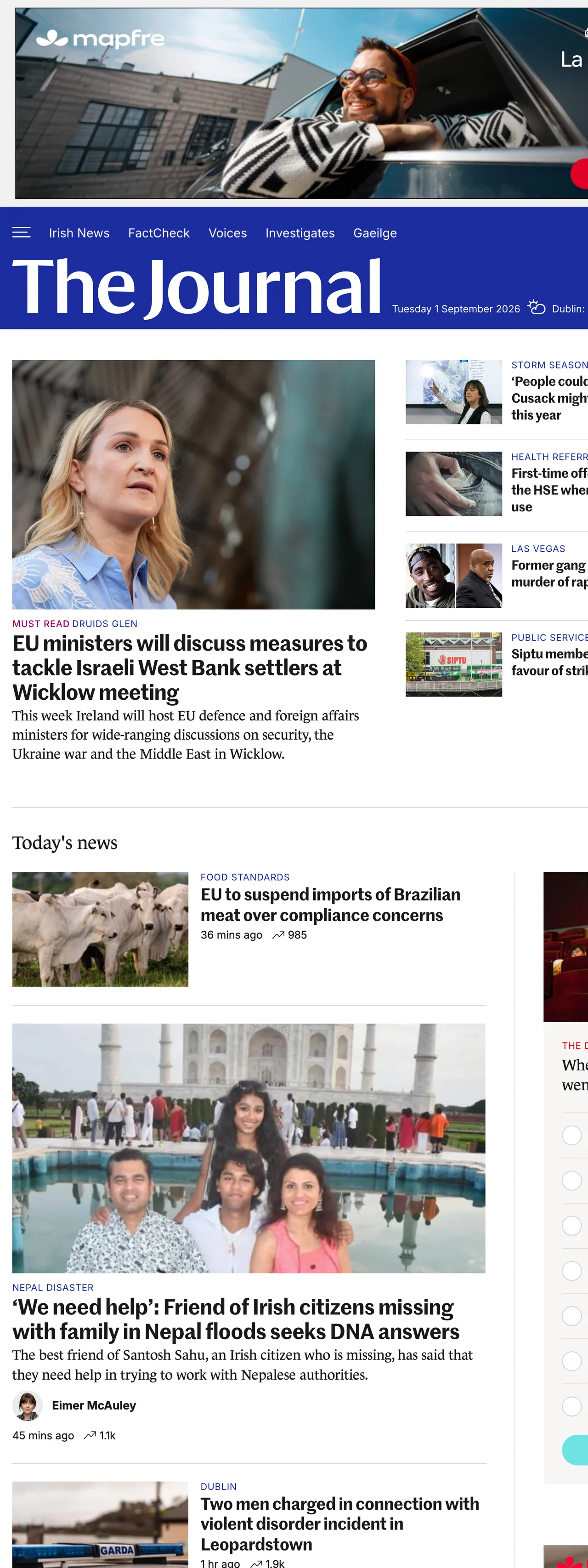 Screenshot of the TheJournal.ie front page