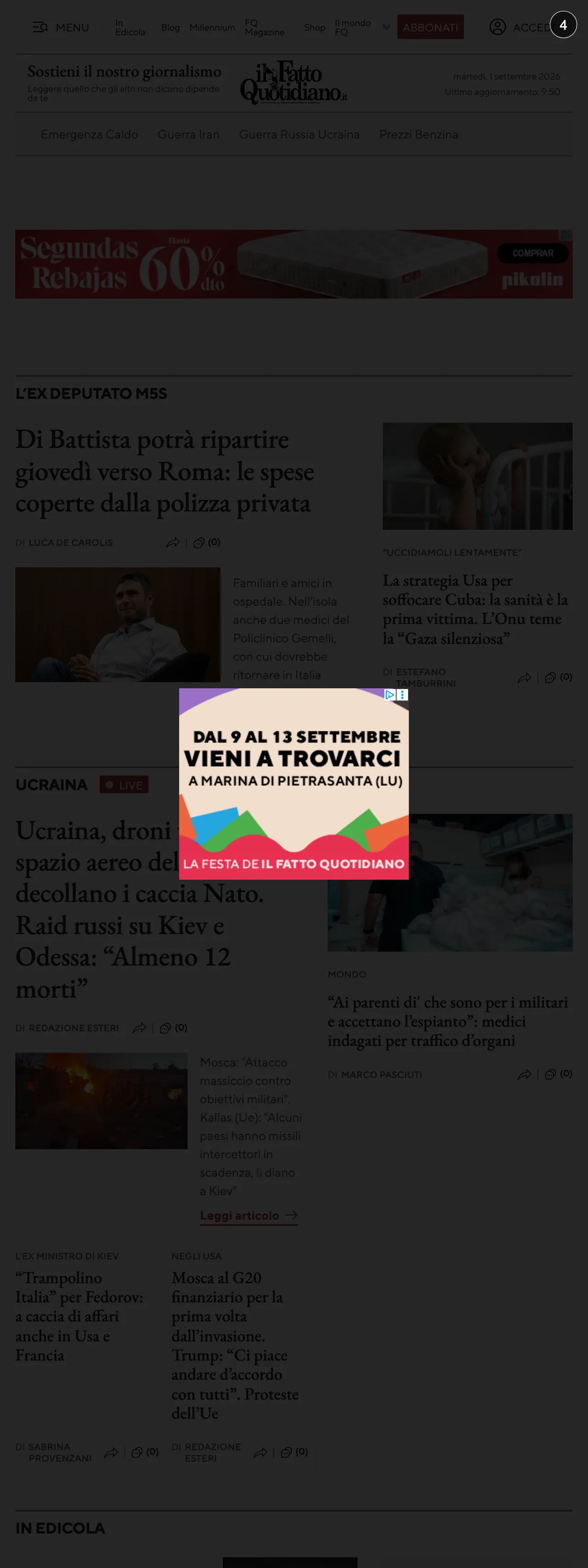 Screenshot of the Il Fatto Quotidiano front page