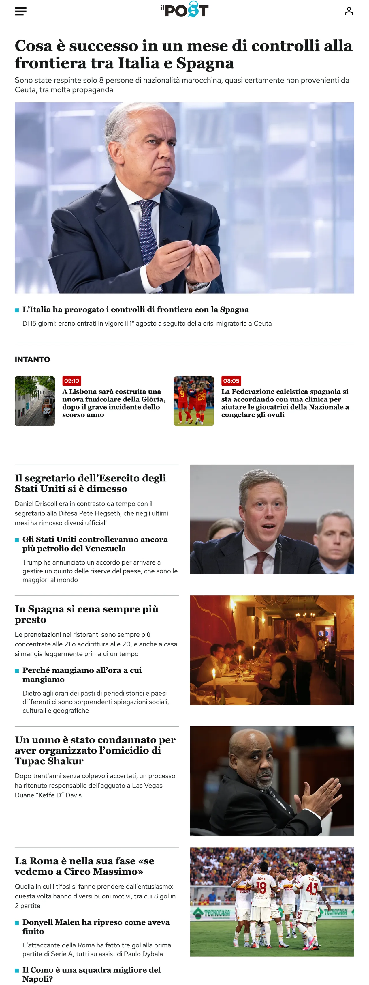 Screenshot of the Il Post front page