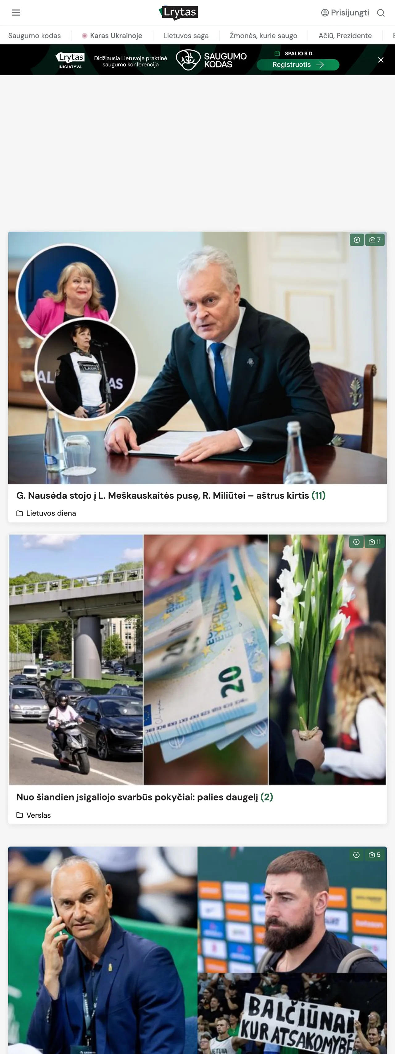 Screenshot of the Lrytas front page