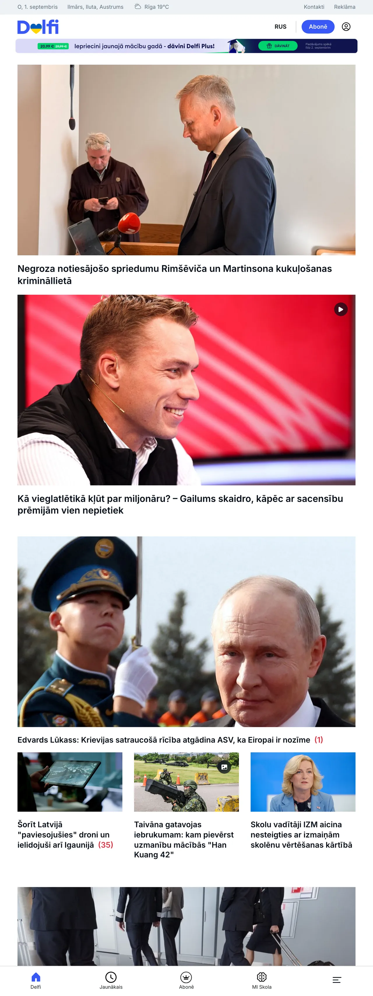 Screenshot of the Delfi front page
