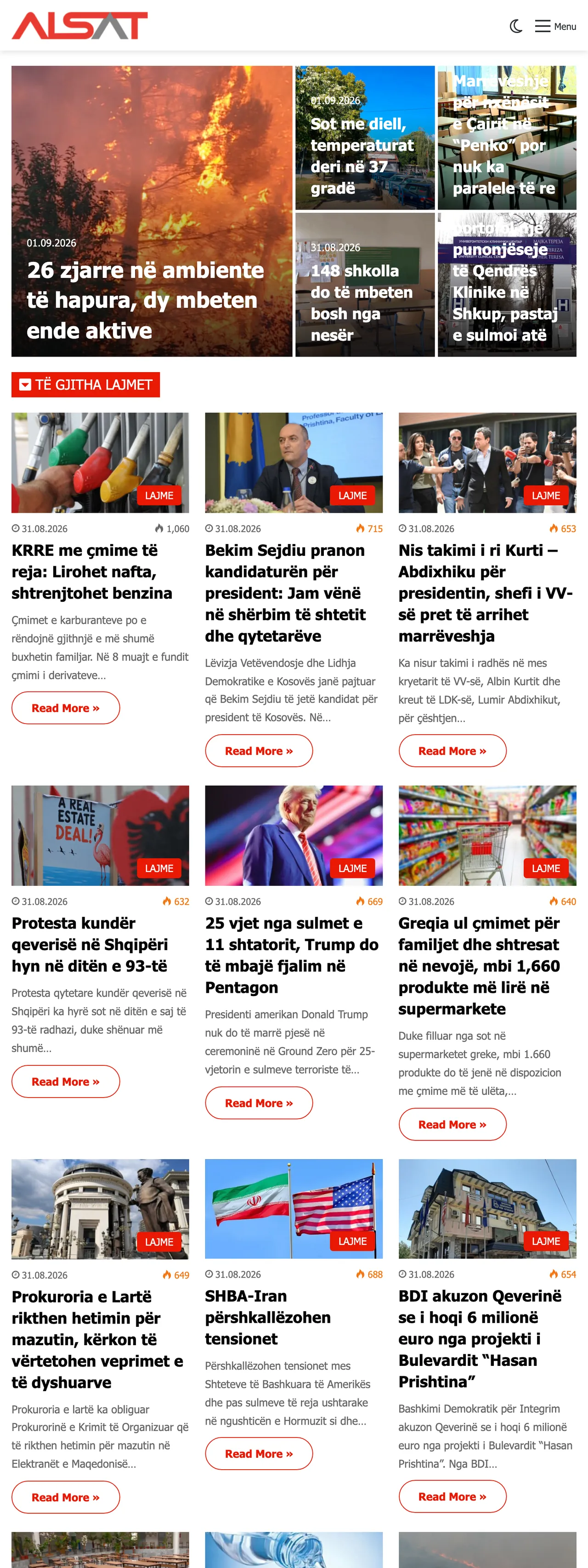 Screenshot of the ALSAT front page