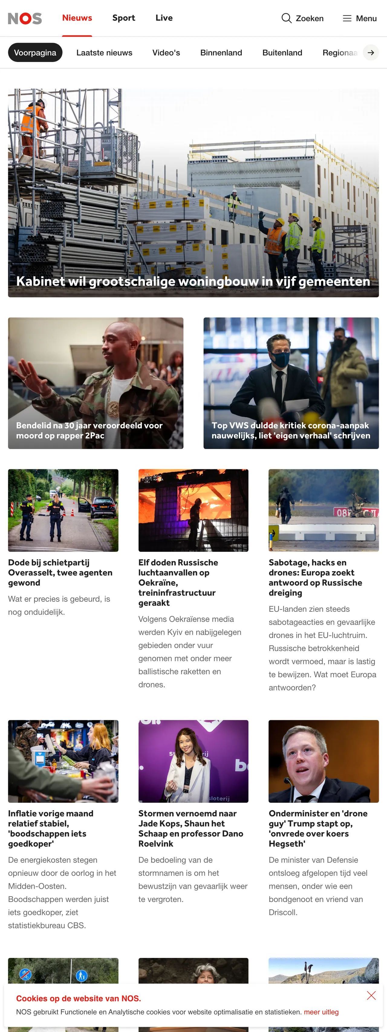 Screenshot of the NOS front page