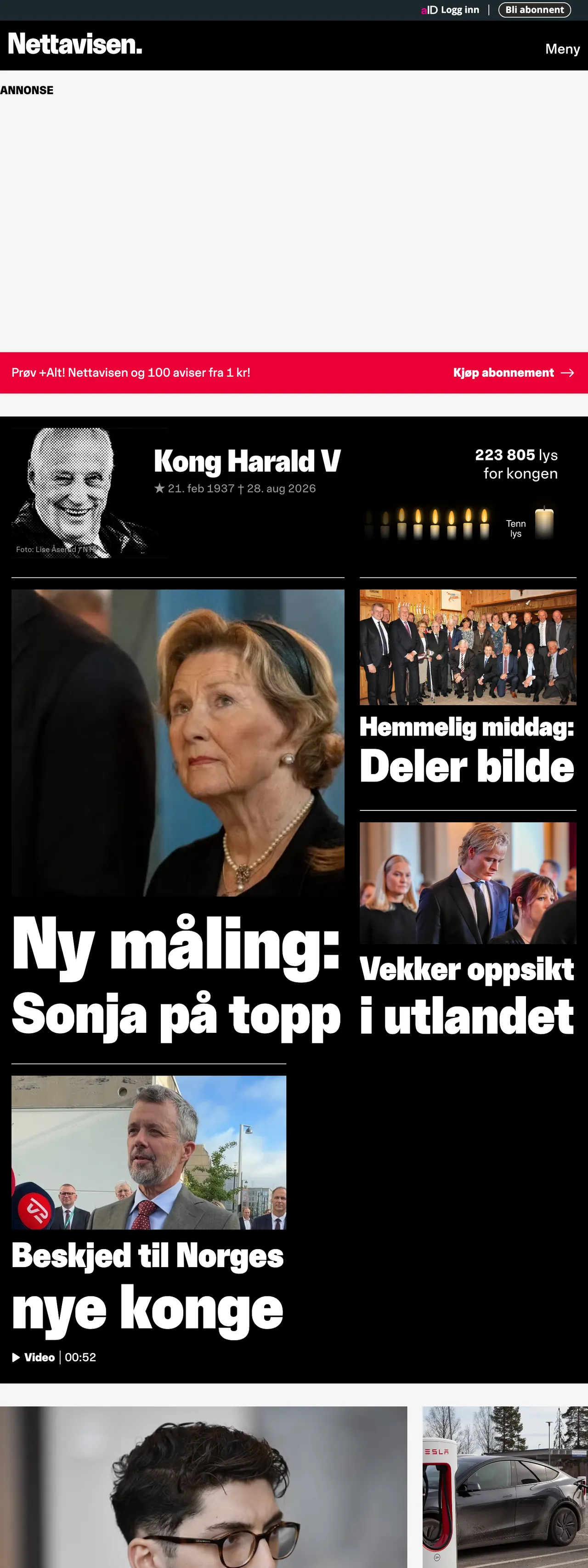 Screenshot of the Nettavisen front page