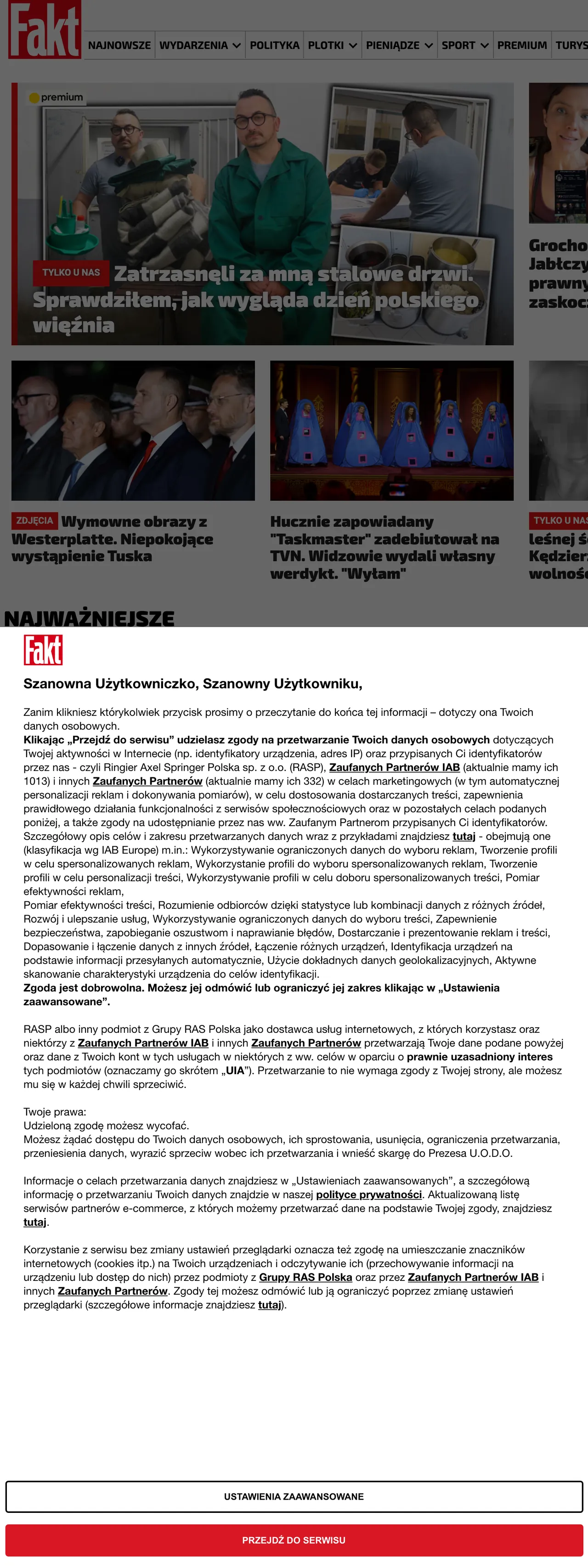 Screenshot of the Fakt front page