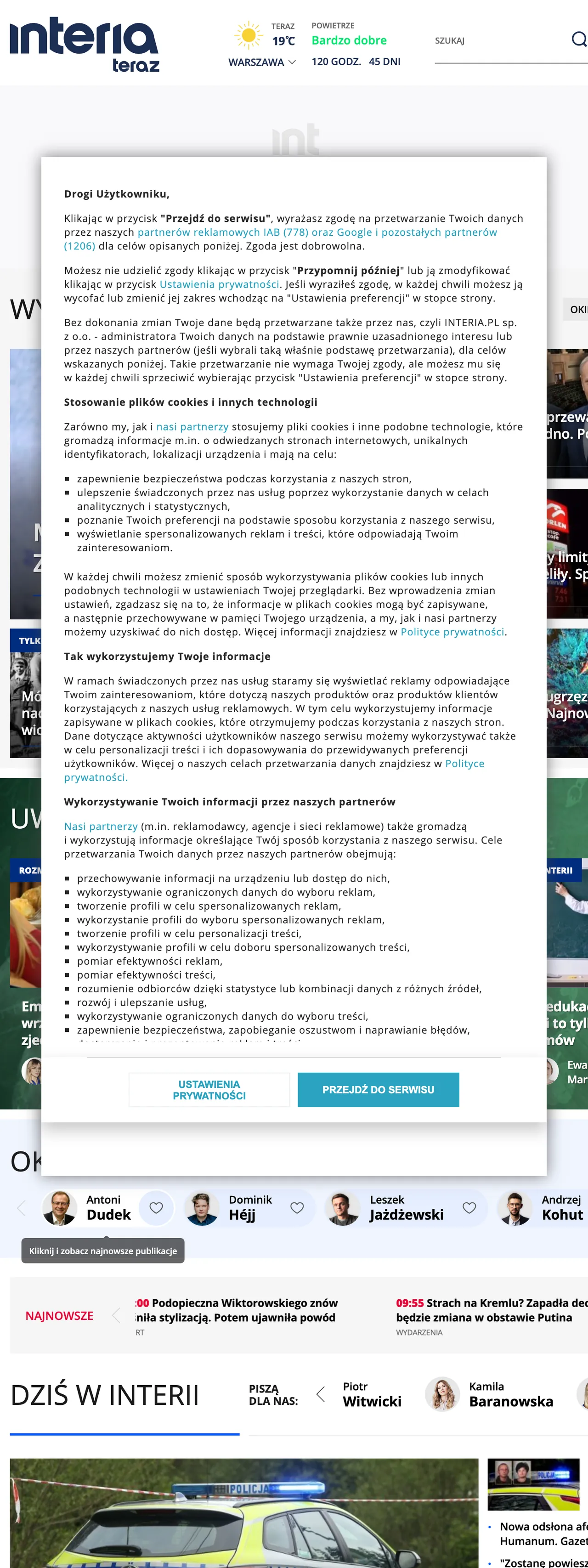 Screenshot of the Interia front page