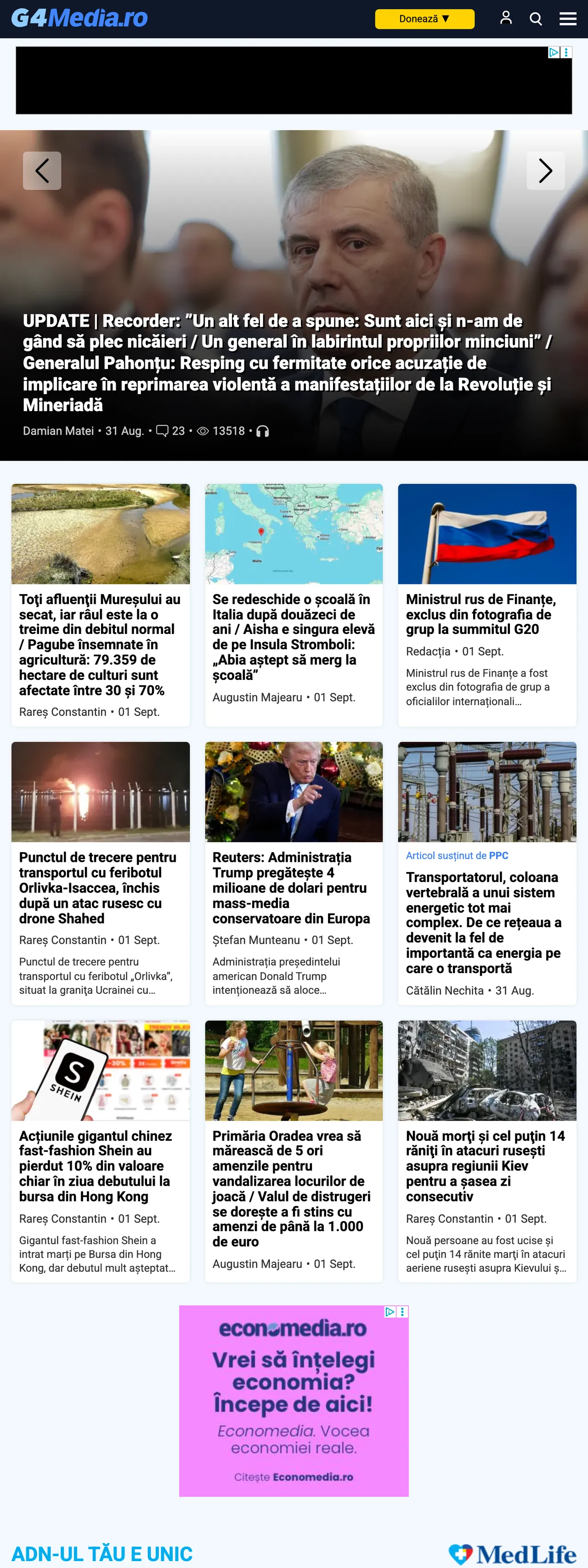 Screenshot of the G4Media front page