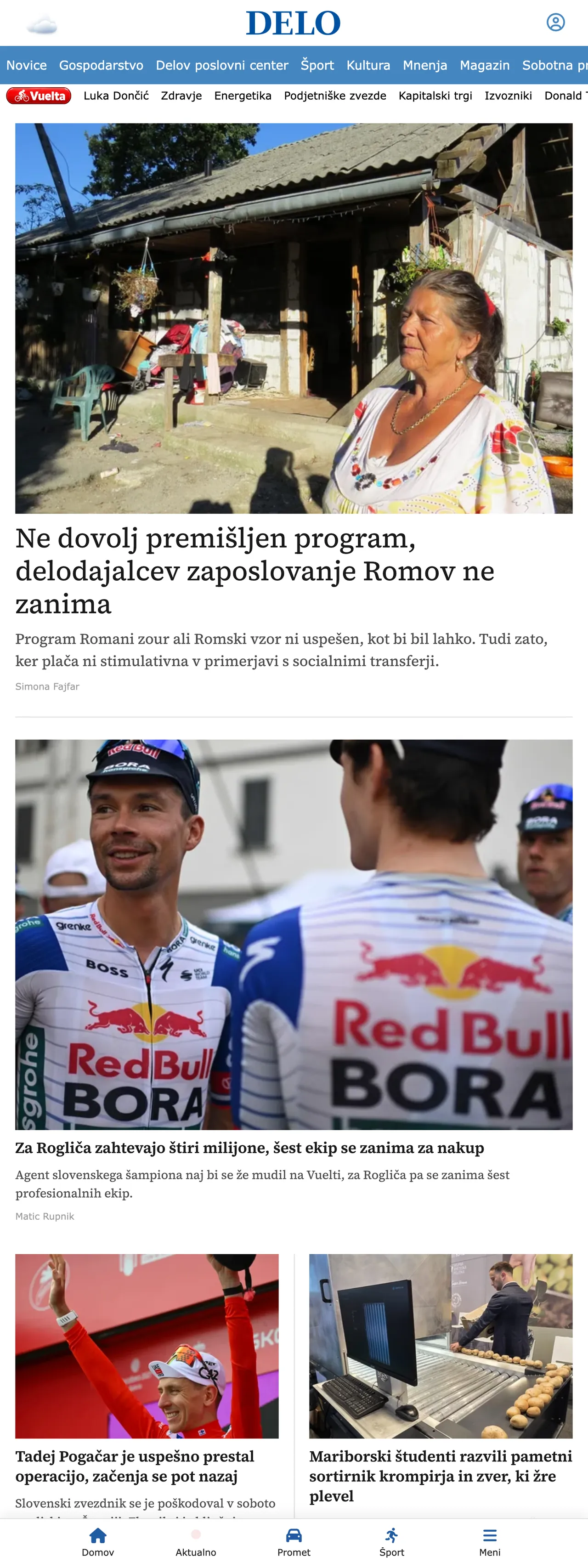 Screenshot of the Delo front page