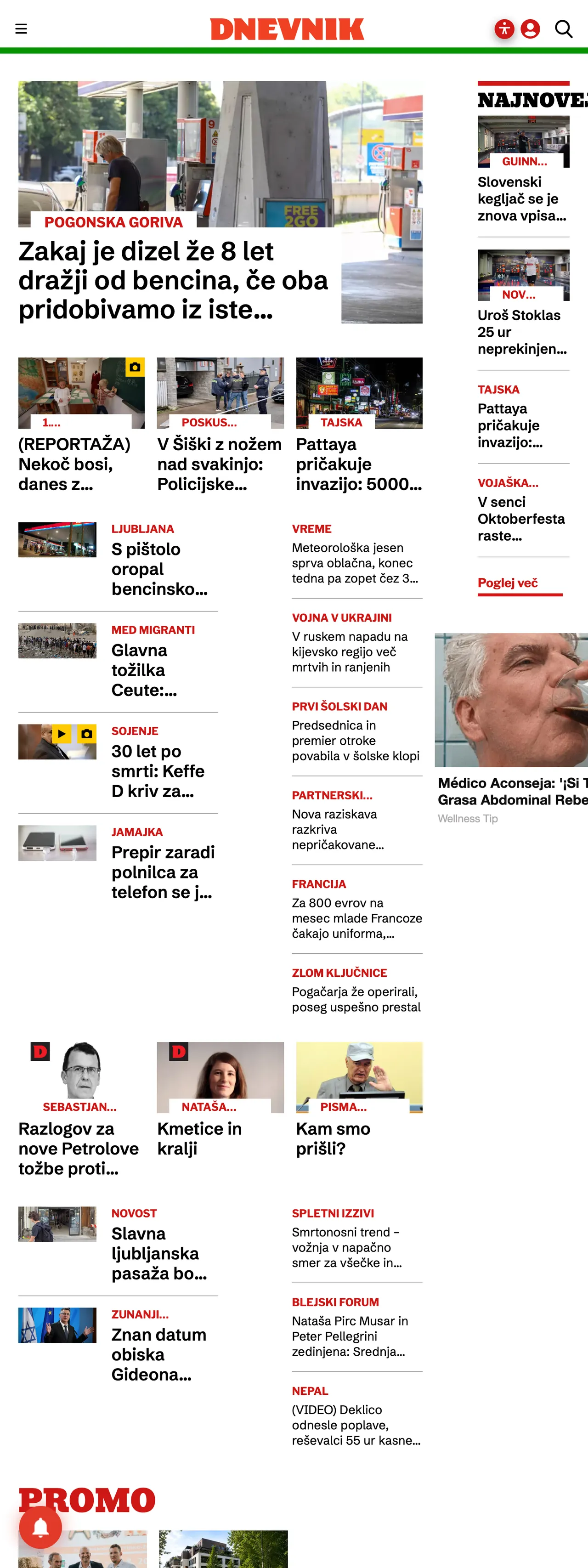 Screenshot of the Dnevnik front page