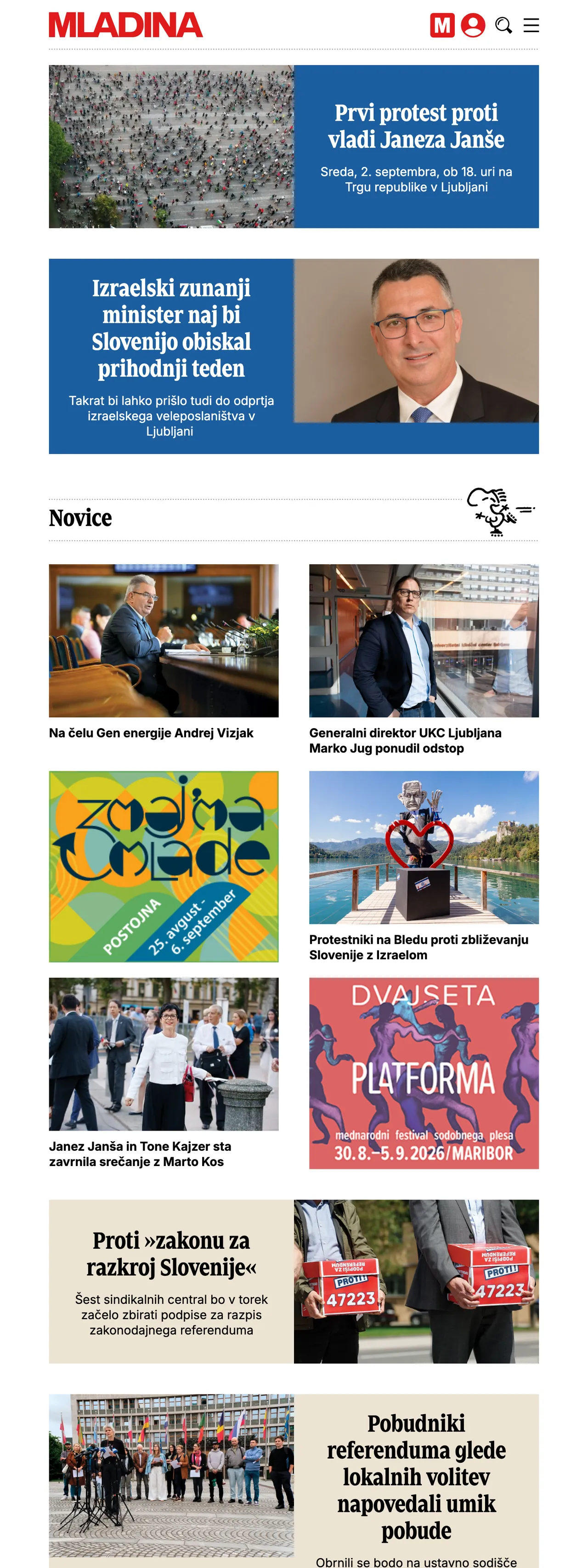 Screenshot of the Mladina front page