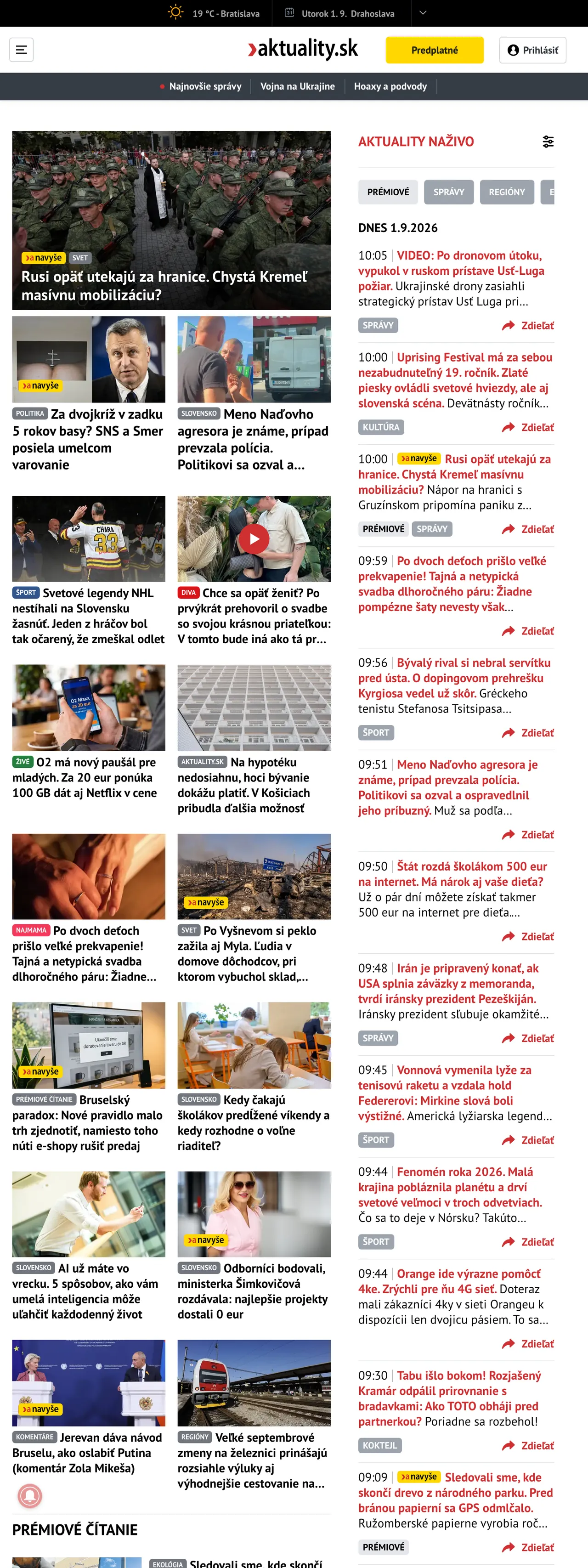 Screenshot of the Aktuality.sk front page