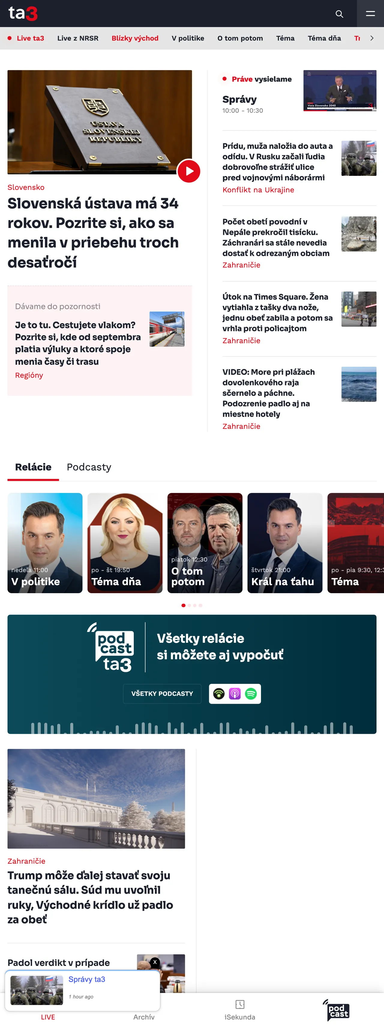 Screenshot of the TA3 front page