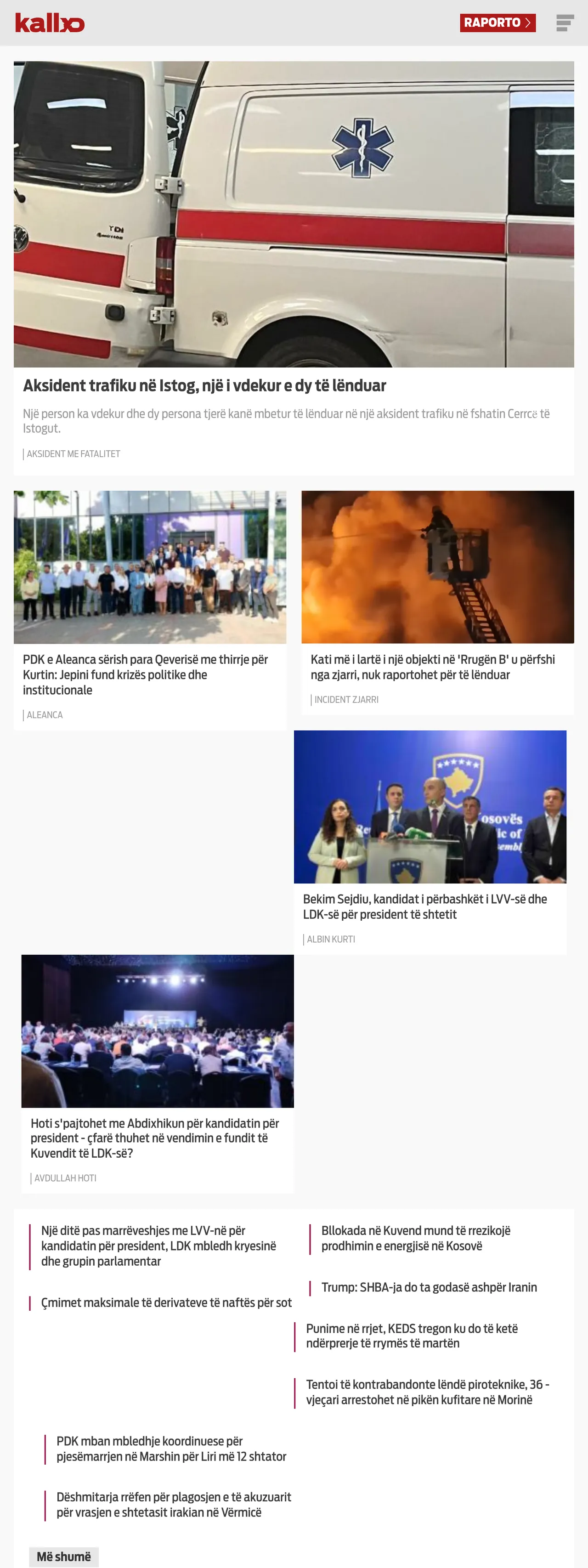 Screenshot of the Kallxo front page