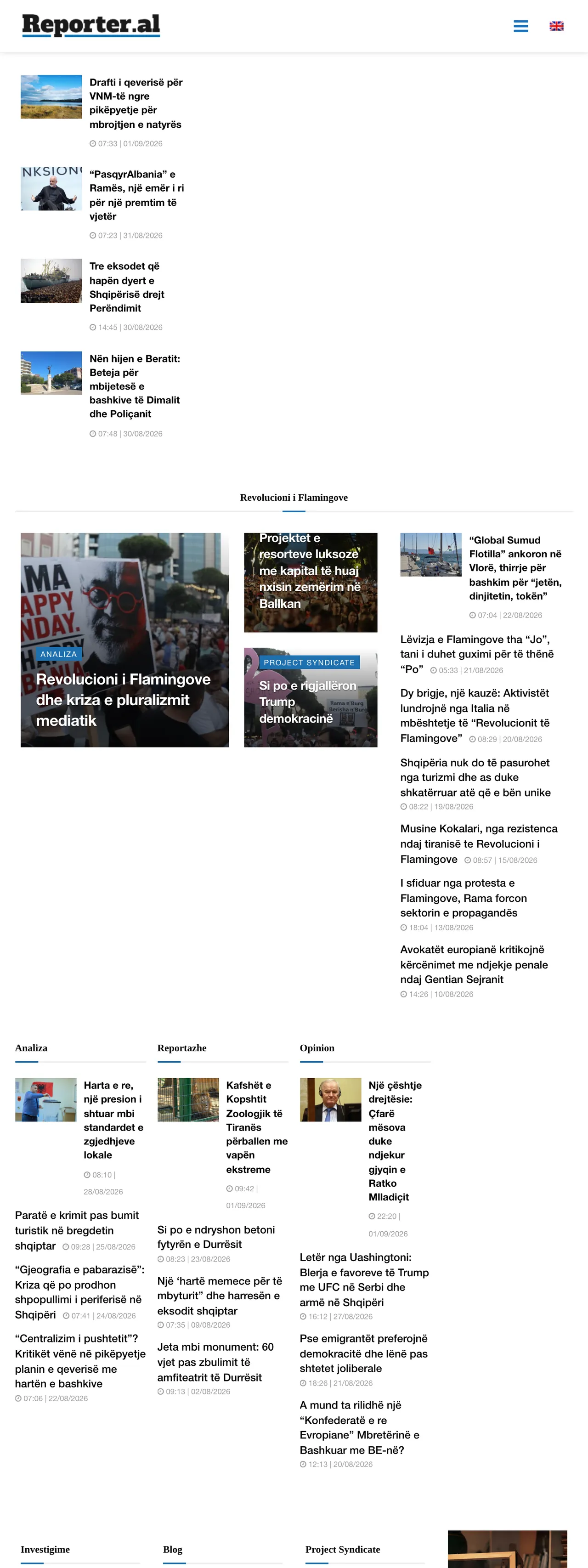 Screenshot of the Reporter.al front page
