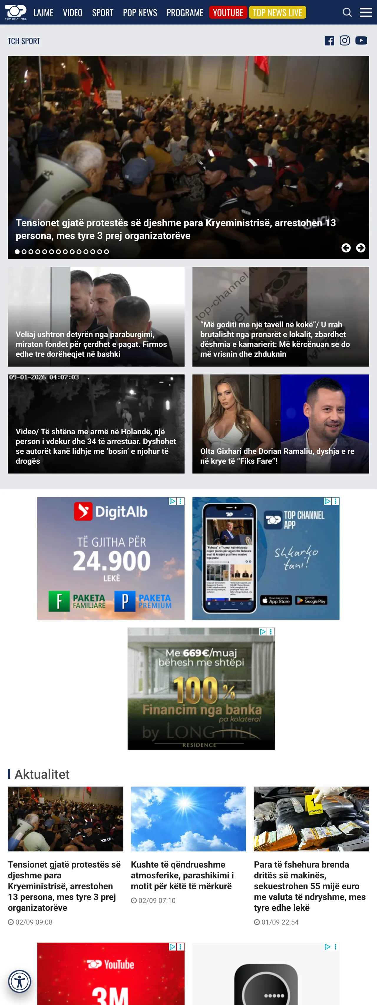 Screenshot of the Top Channel front page