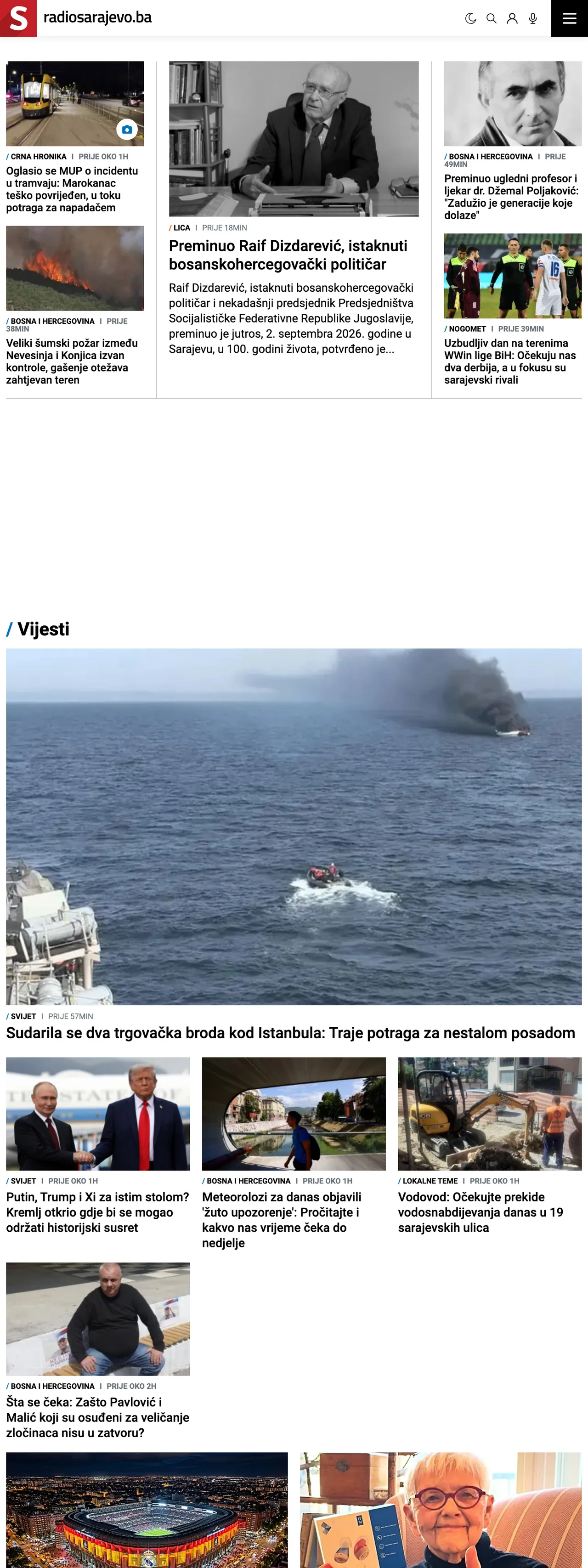 Screenshot of the Radio Sarajevo front page