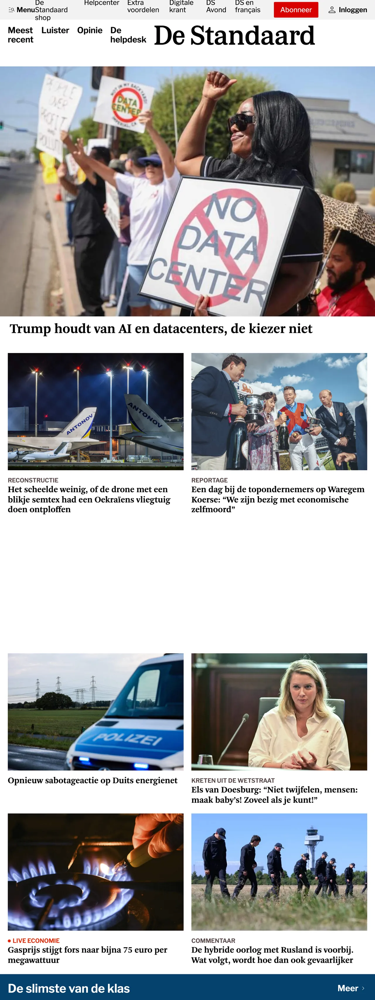 Screenshot of the De Standaard front page