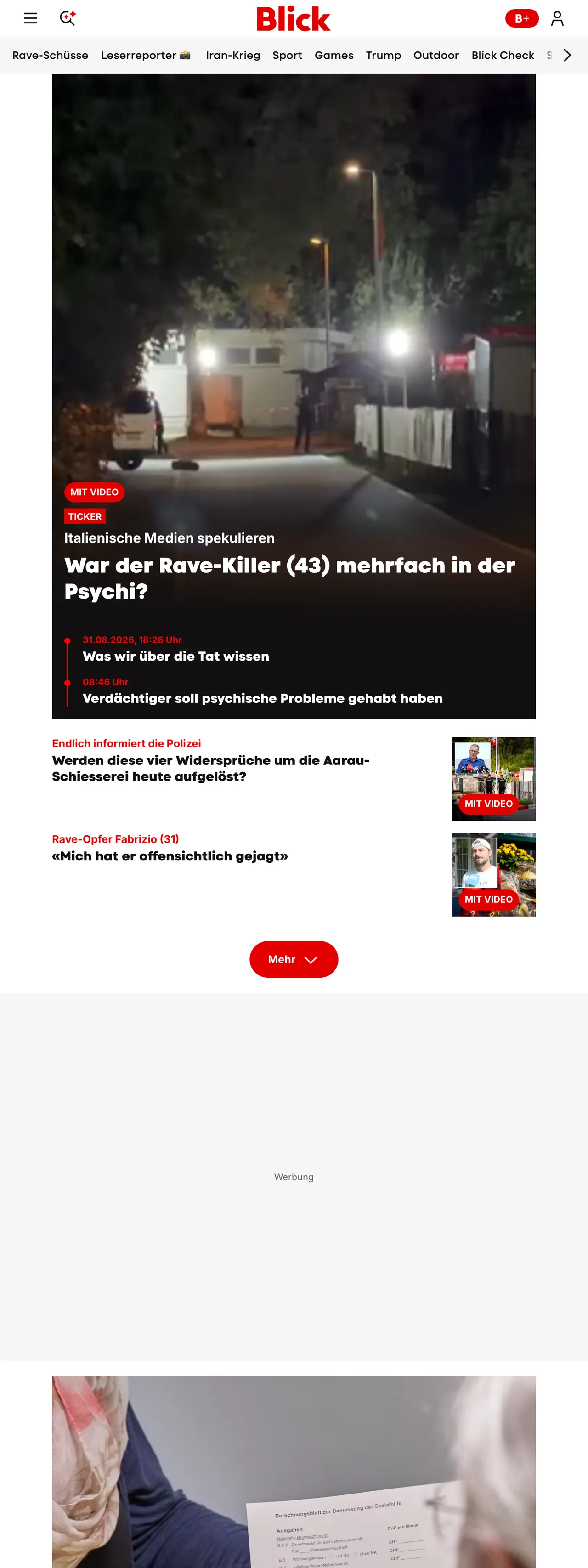 Screenshot of the Blick front page