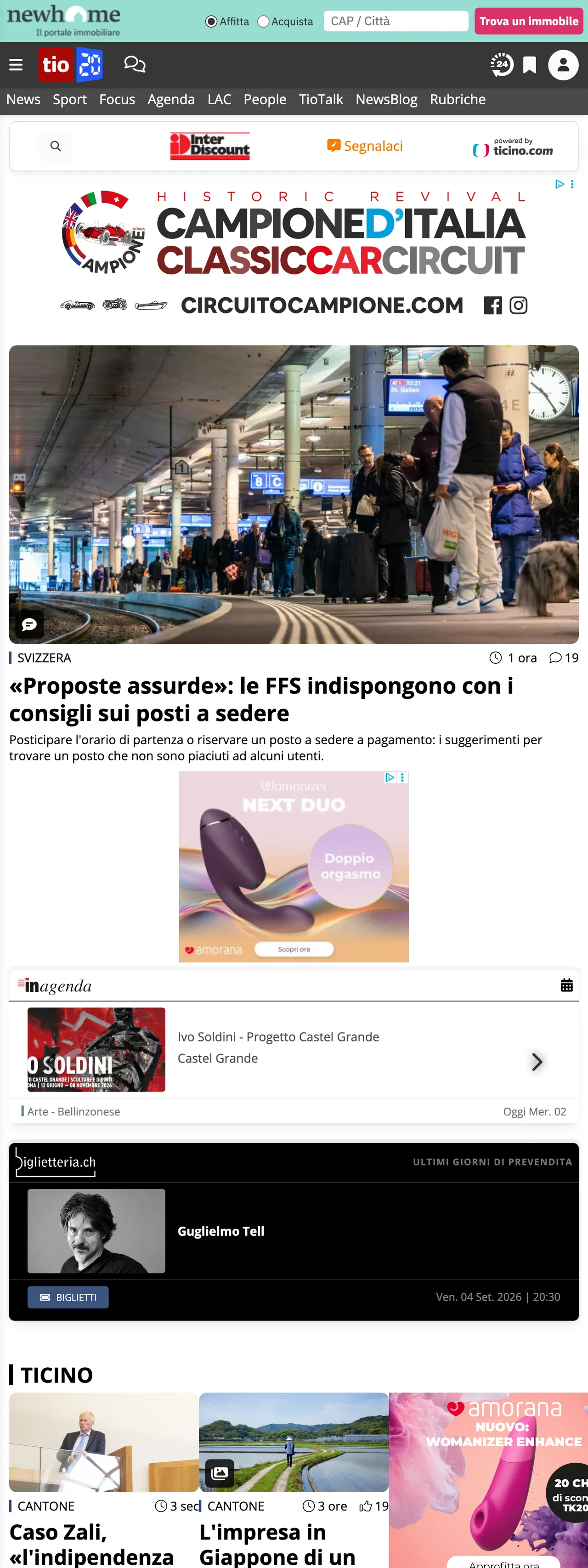 Screenshot of the Ticinonline front page