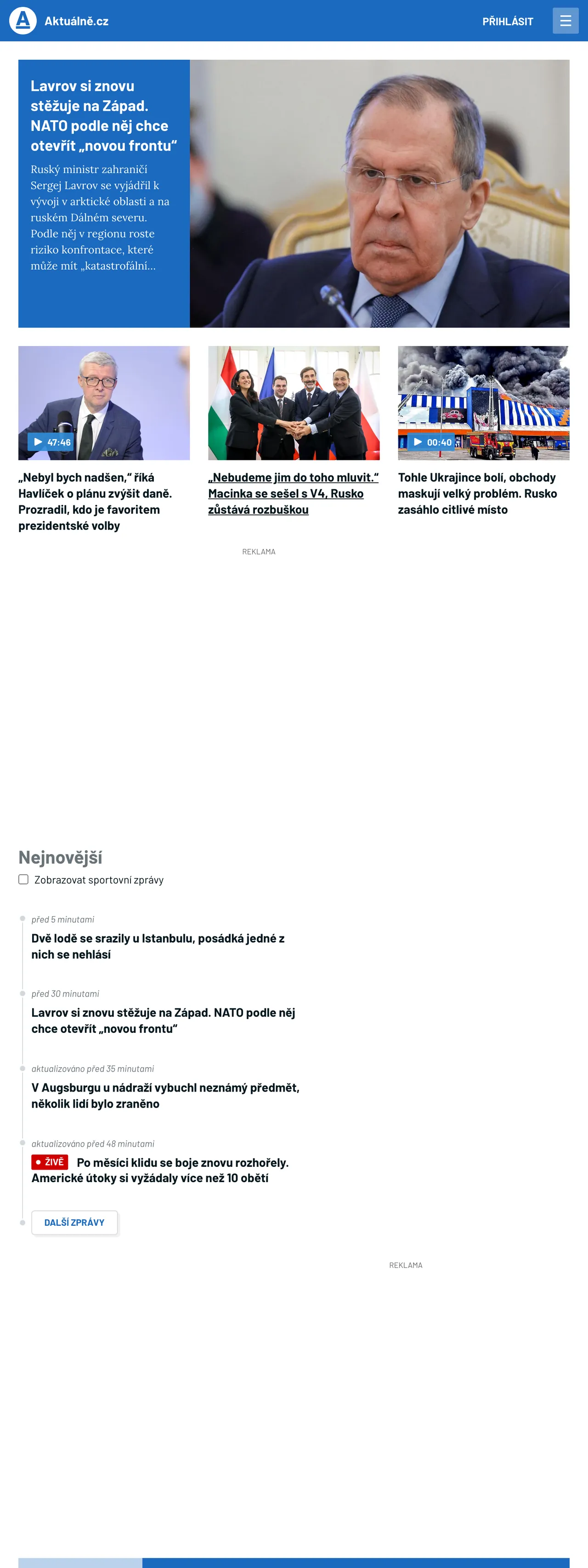 Screenshot of the Aktuálně.cz front page