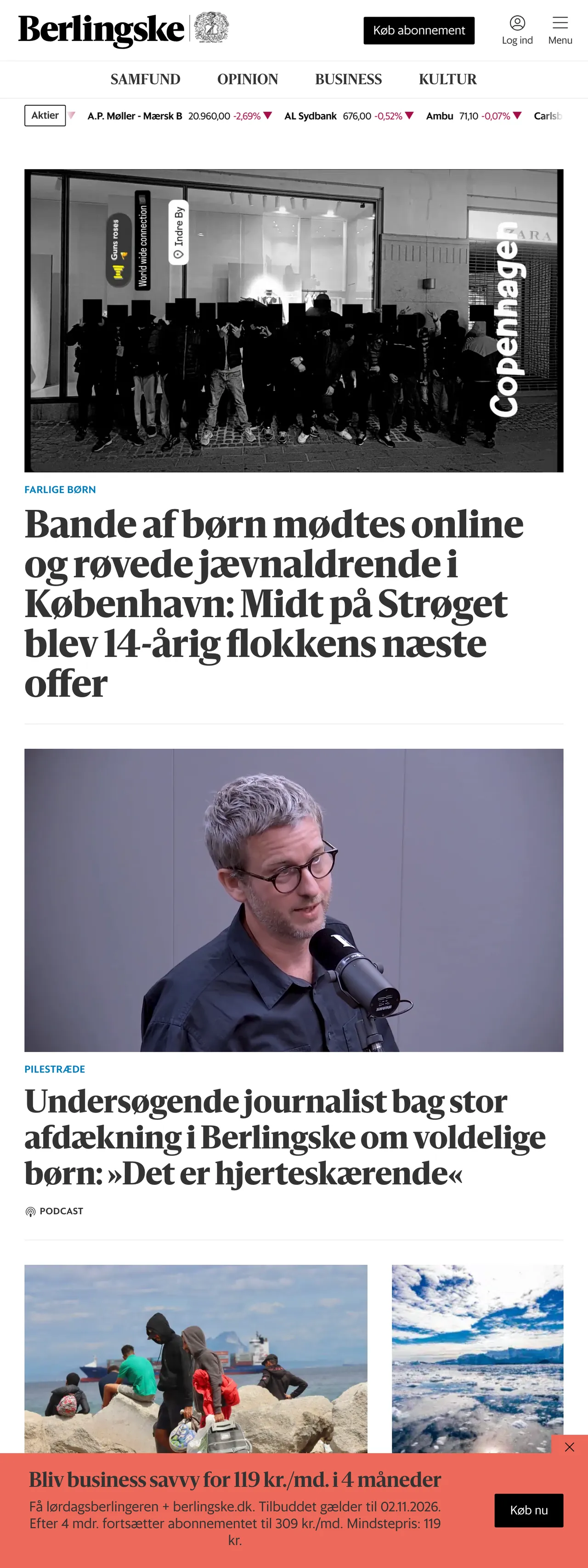 Screenshot of the Berlingske front page
