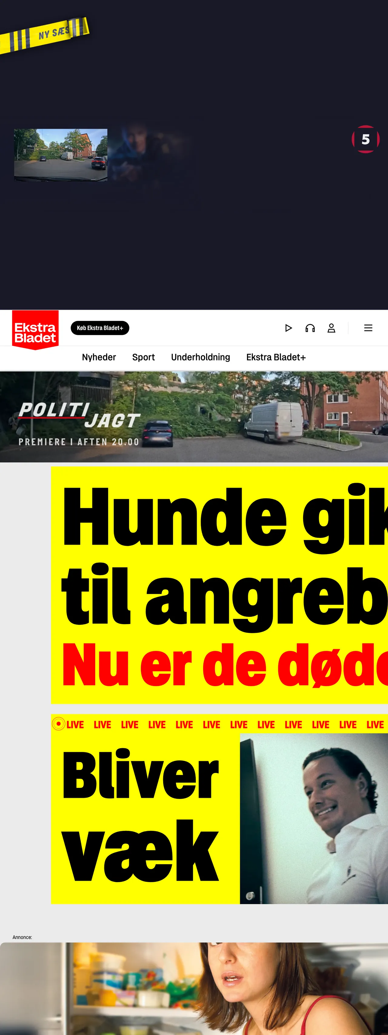 Screenshot of the Ekstra Bladet front page