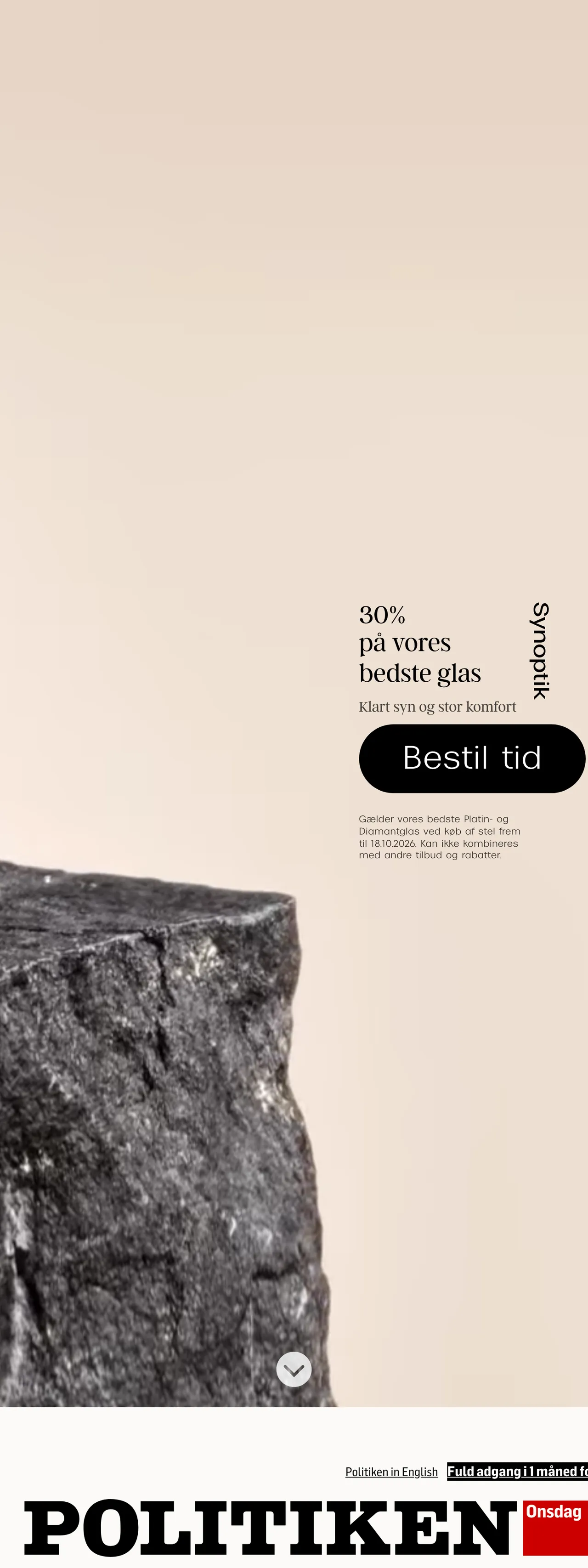 Screenshot of the Politiken front page