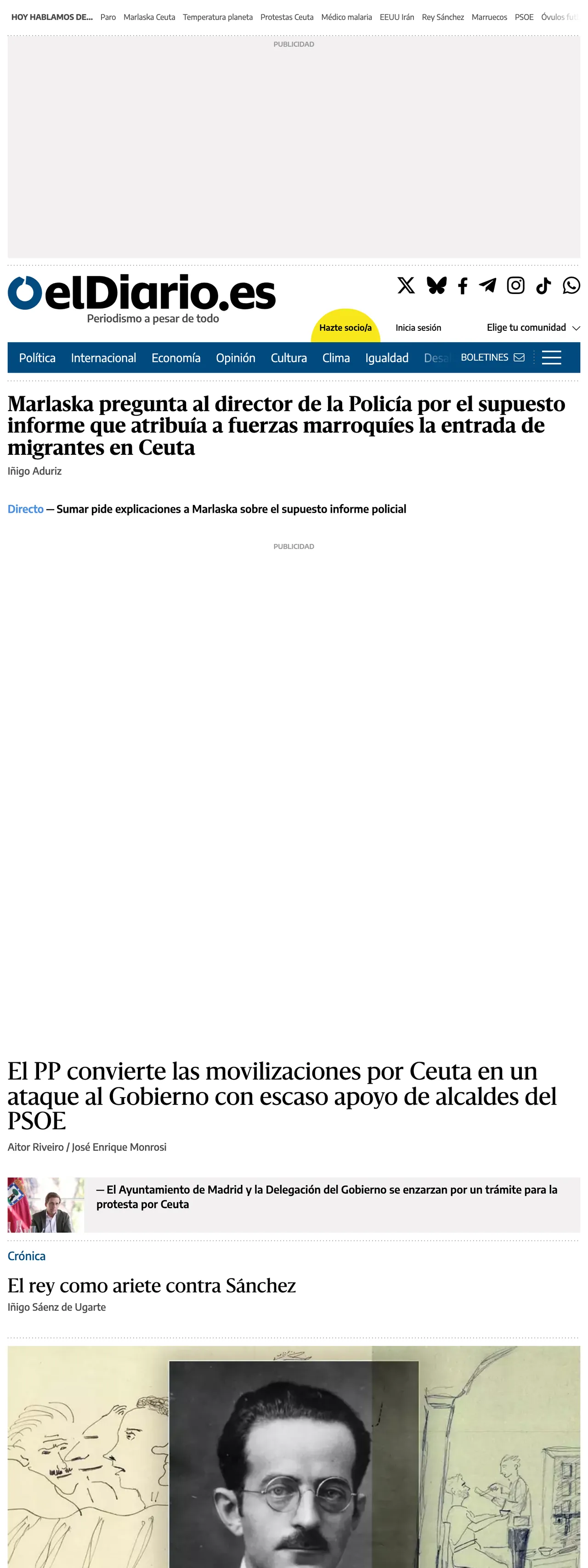 Screenshot of the elDiario.es front page