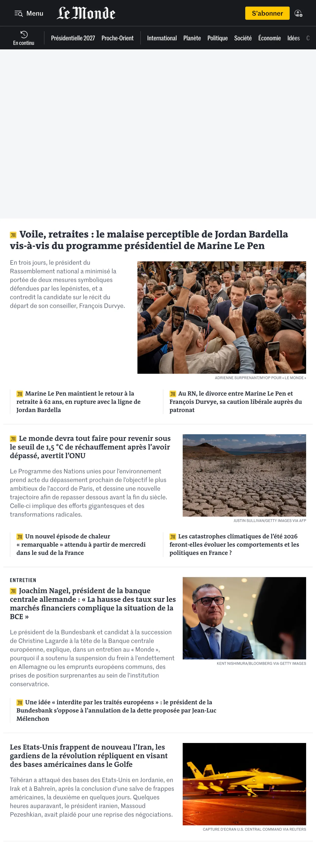 Screenshot of the Le Monde front page