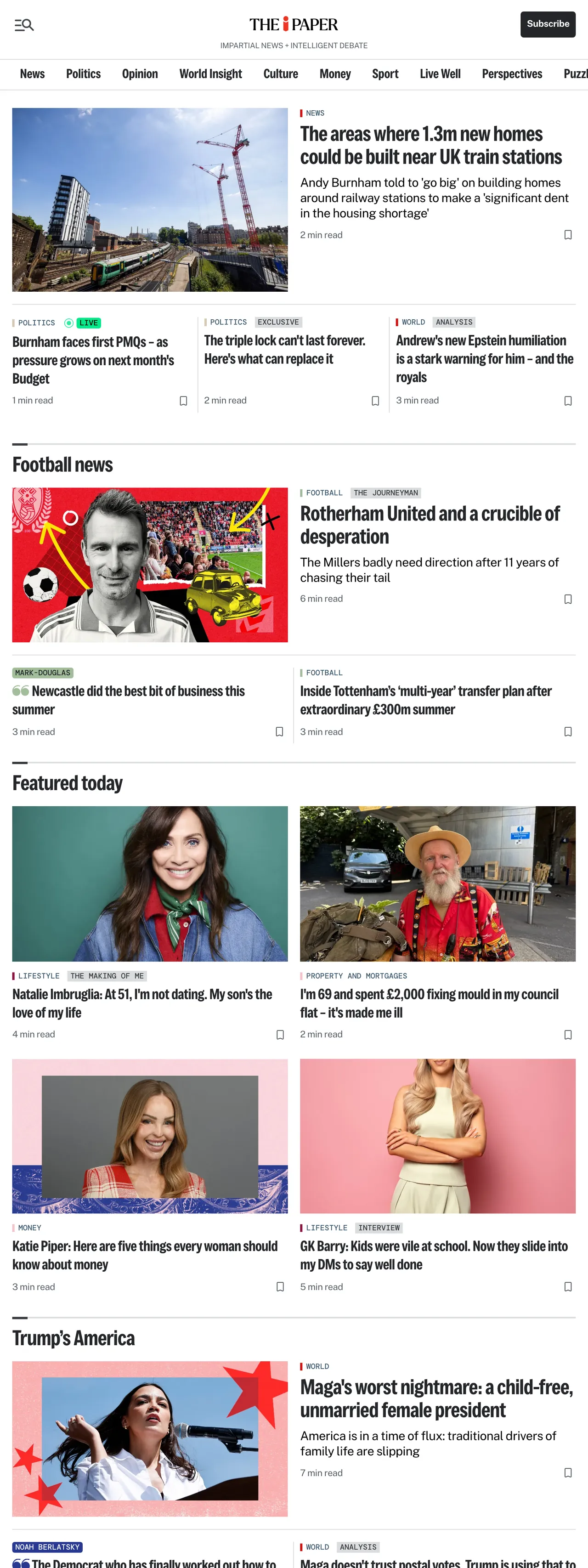 Screenshot of the The i Paper front page