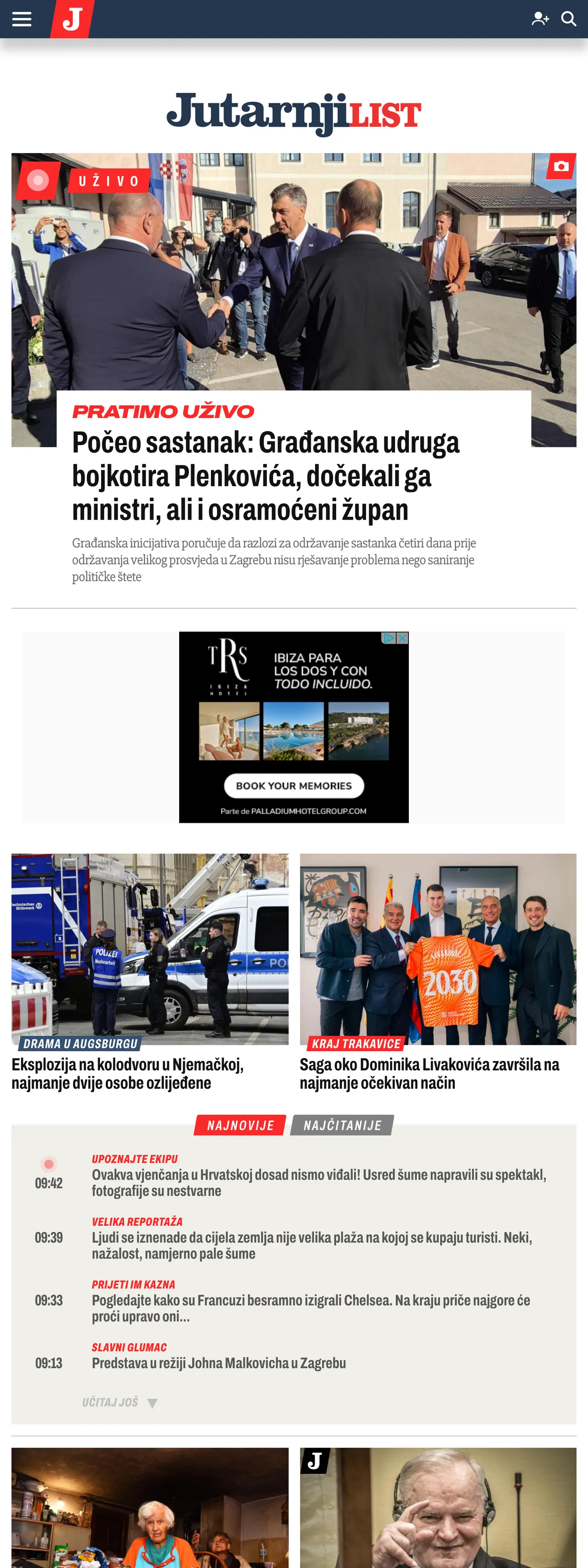 Screenshot of the Jutarnji list front page