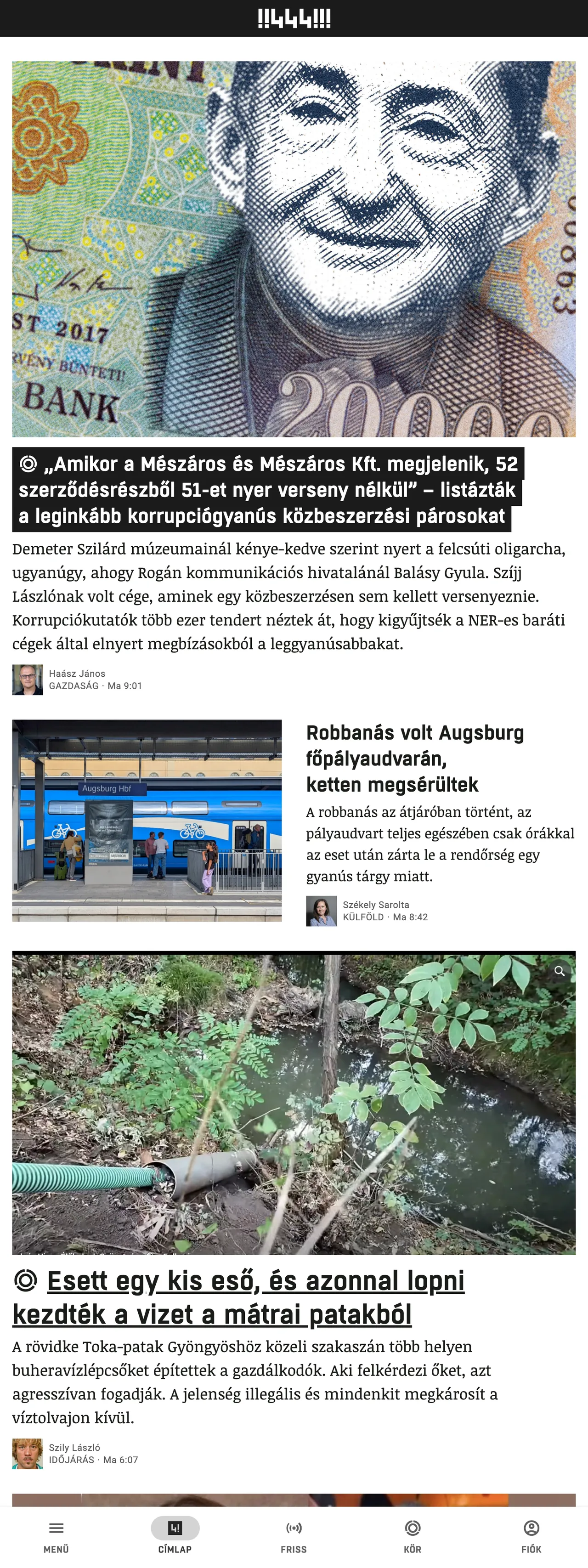 Screenshot of the 444 front page