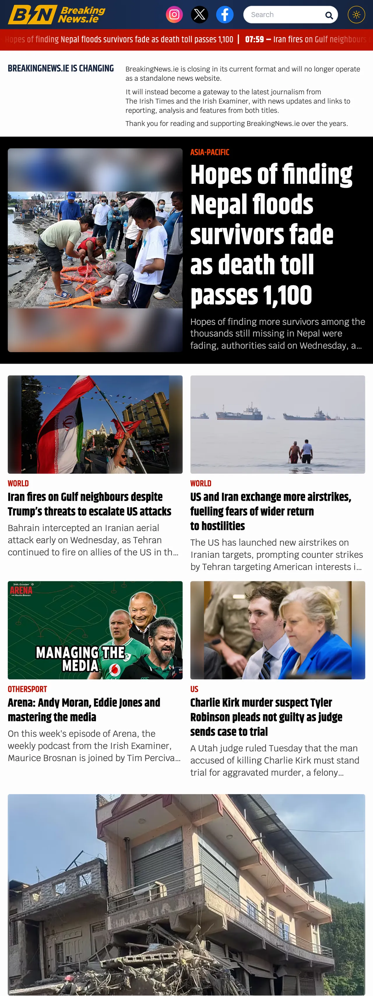 Screenshot of the BreakingNews.ie front page