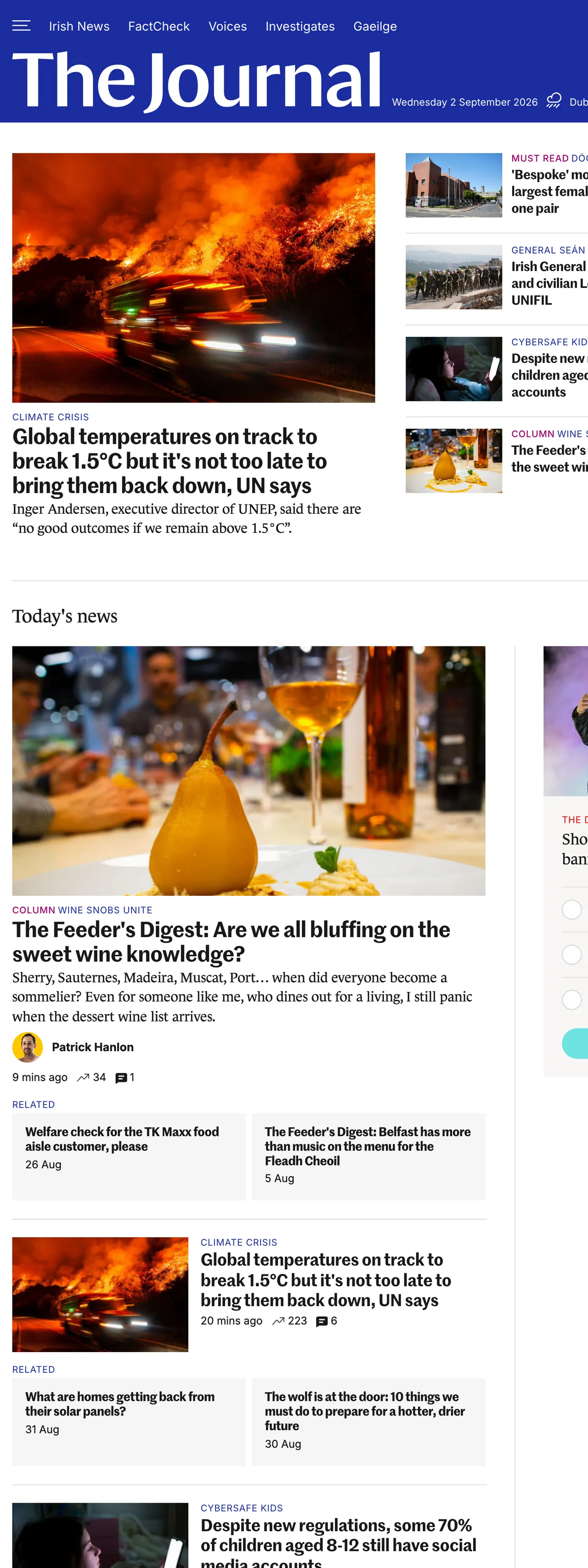 Screenshot of the TheJournal.ie front page