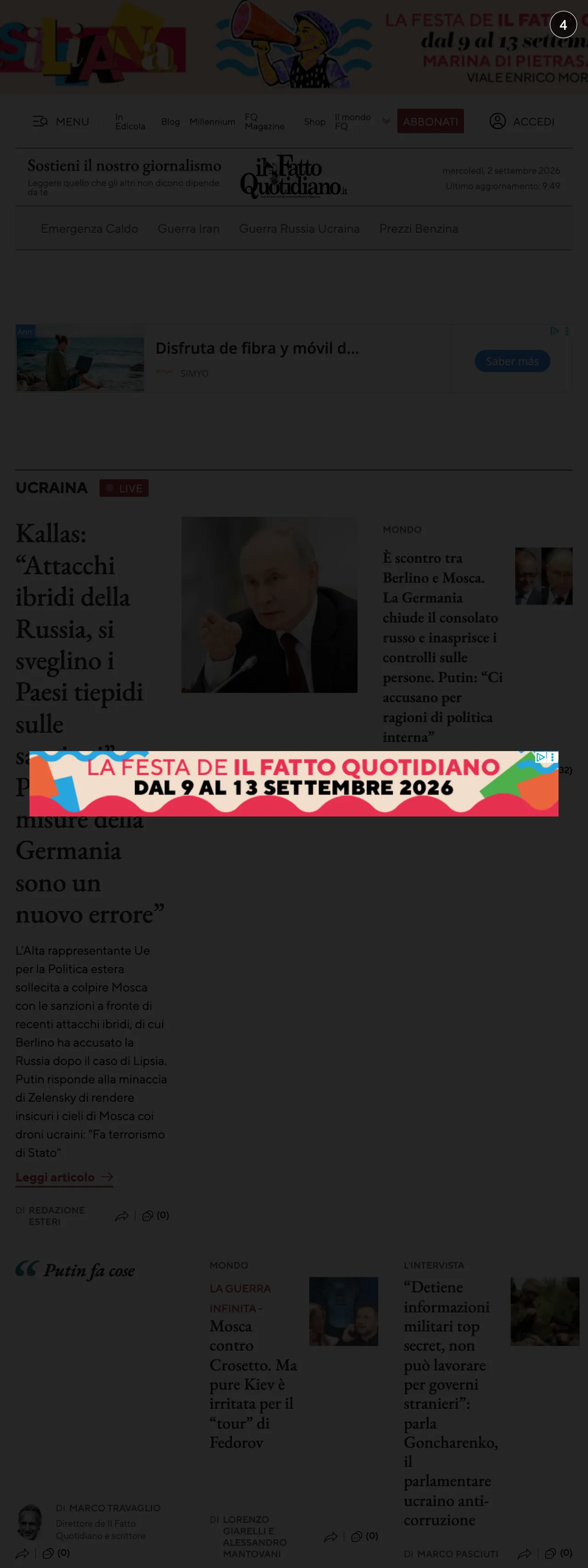 Screenshot of the Il Fatto Quotidiano front page