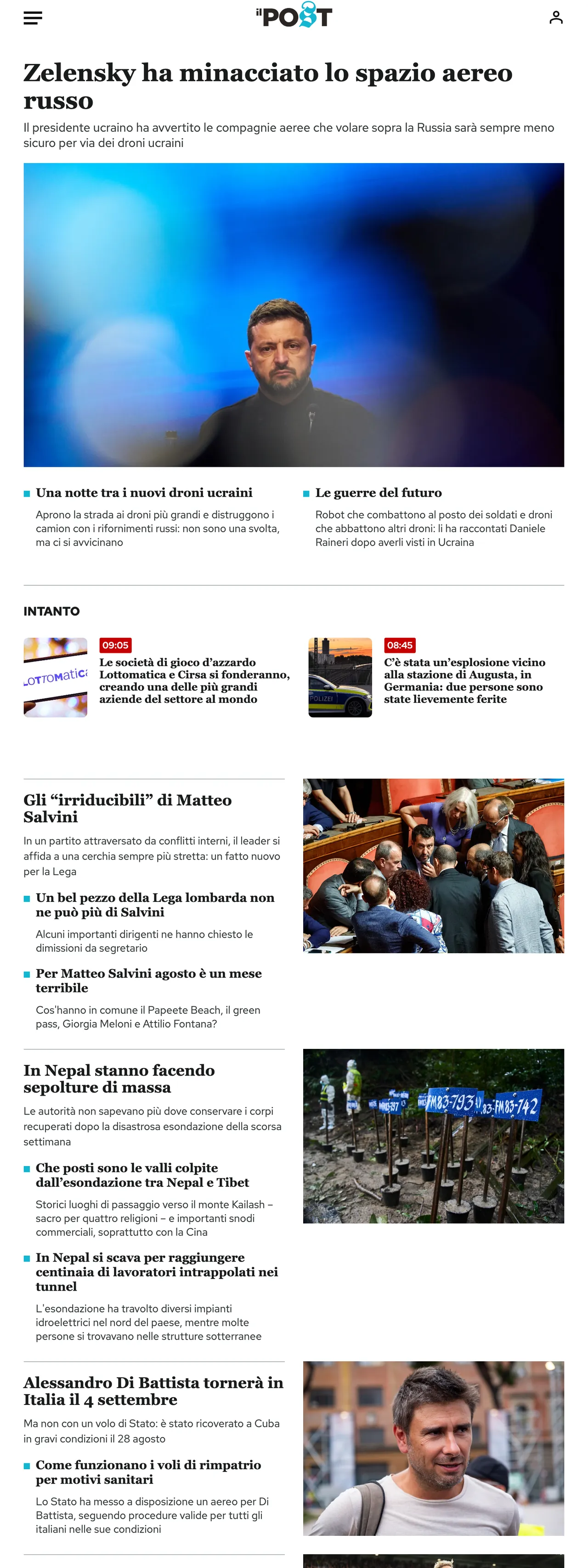 Screenshot of the Il Post front page