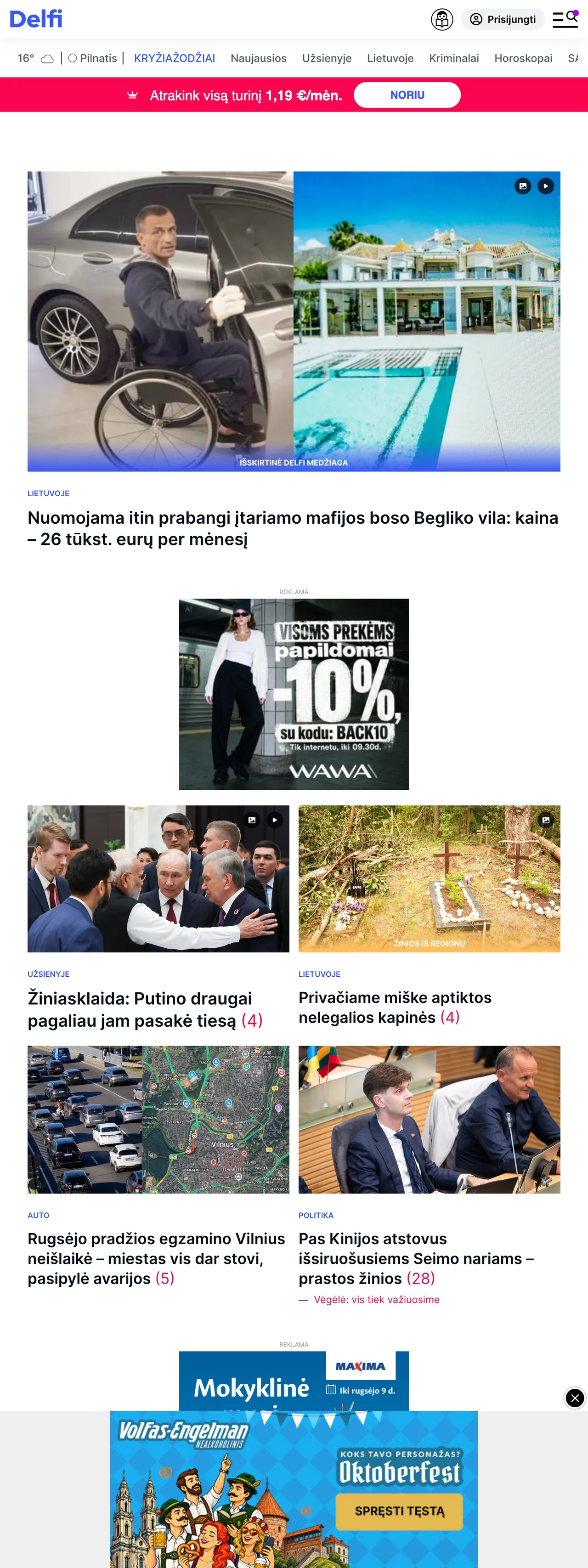 Screenshot of the Delfi front page