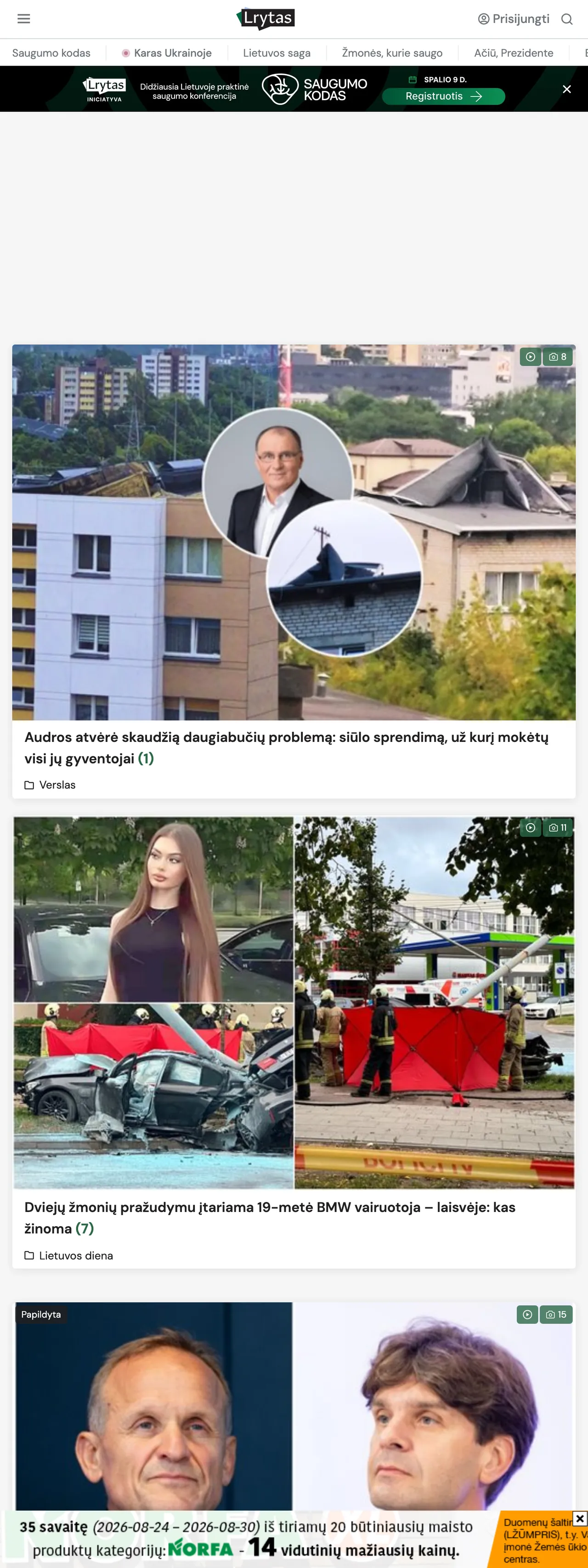 Screenshot of the Lrytas front page