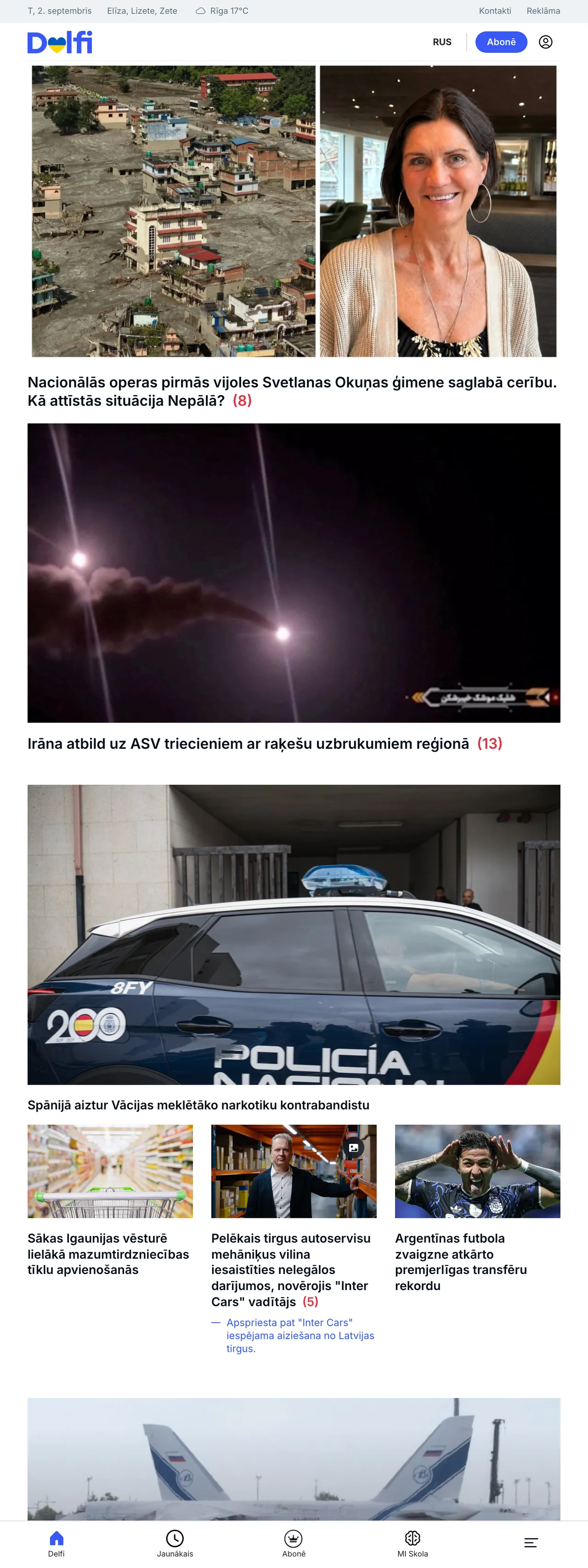 Screenshot of the Delfi front page
