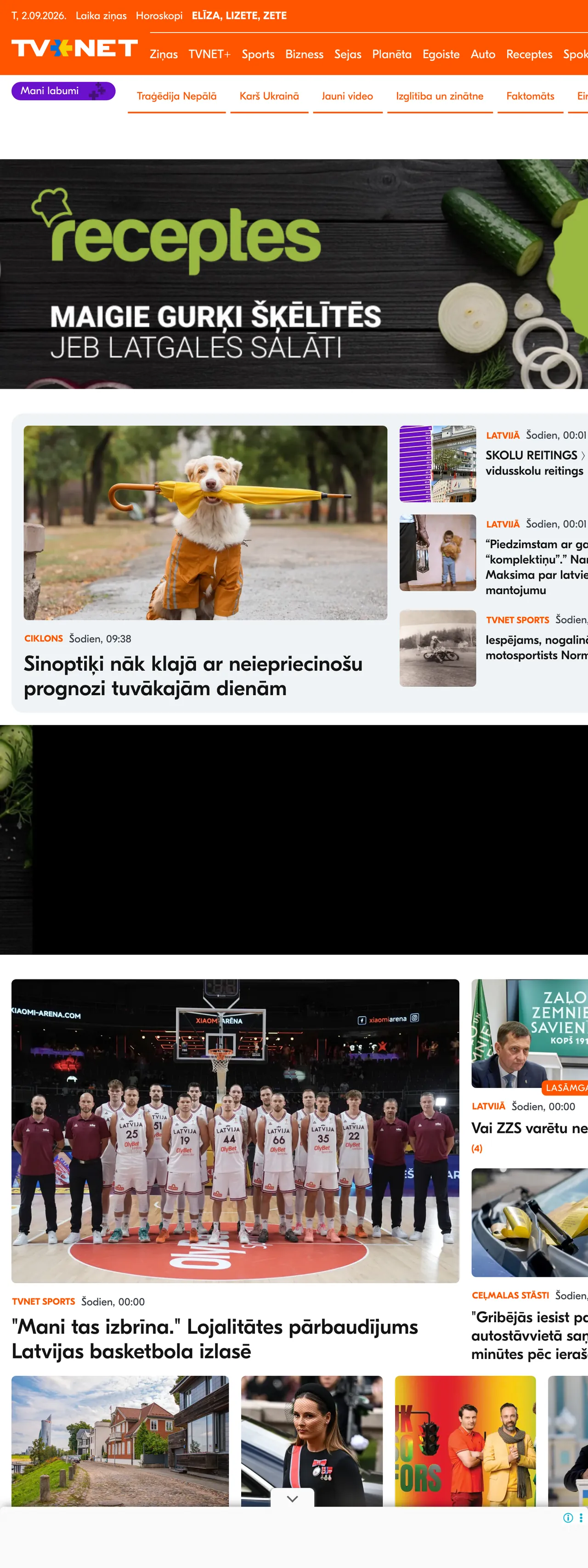 Screenshot of the TVNET front page